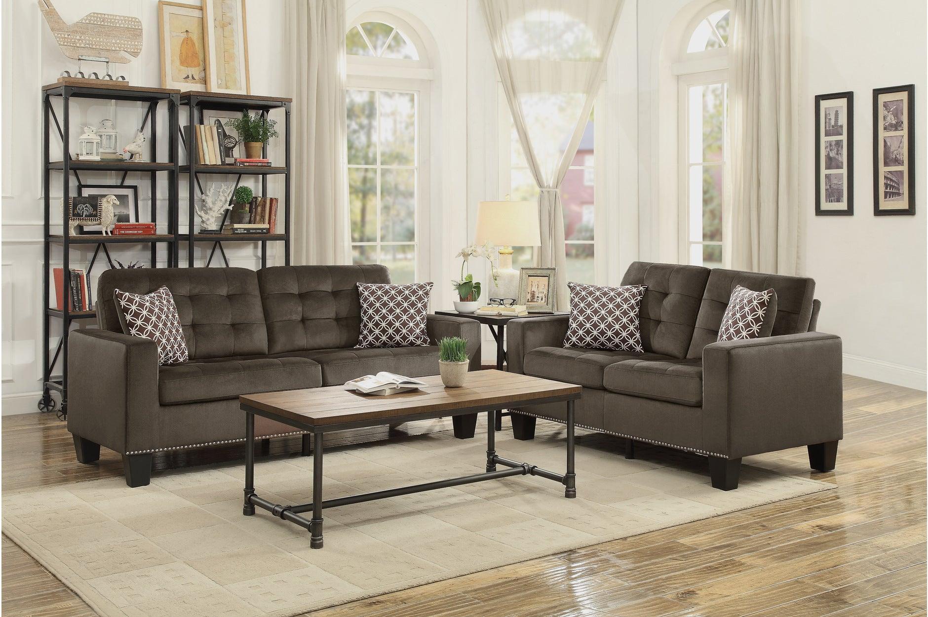 Lantana Chocolate Fabric Tufted Living Room Set - Image 1
