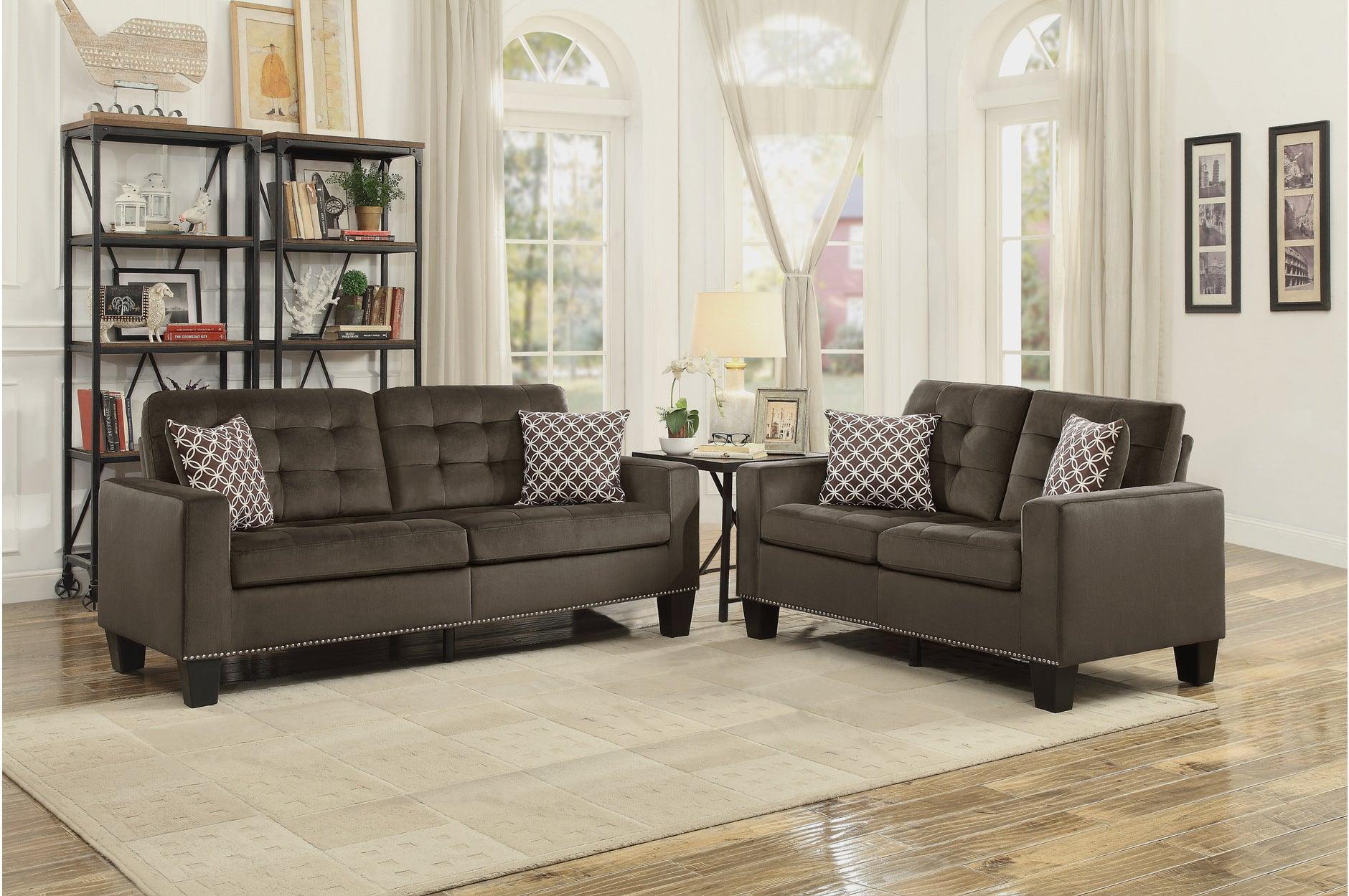 Lantana Chocolate Fabric Tufted Living Room Set - Image 2