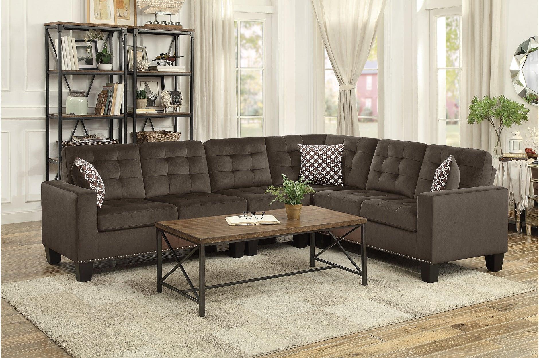 Lantana Chocolate Fabric Tufted Living Room Set - Image 3