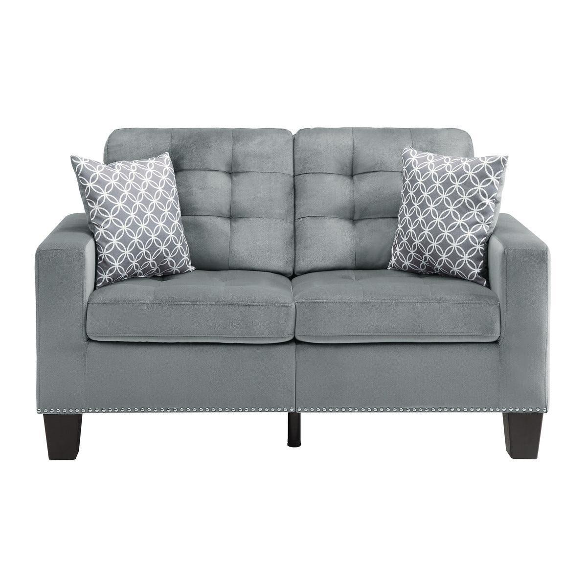 Lantana Gray Fabric Tufted Love Seat - Image 1