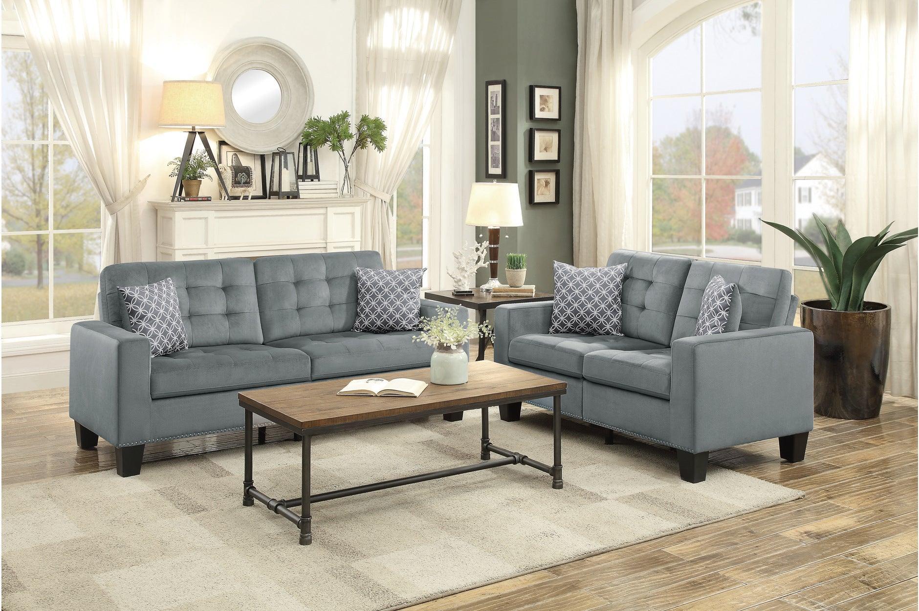 Lantana Gray Fabric Tufted Living Room Set - Image 1