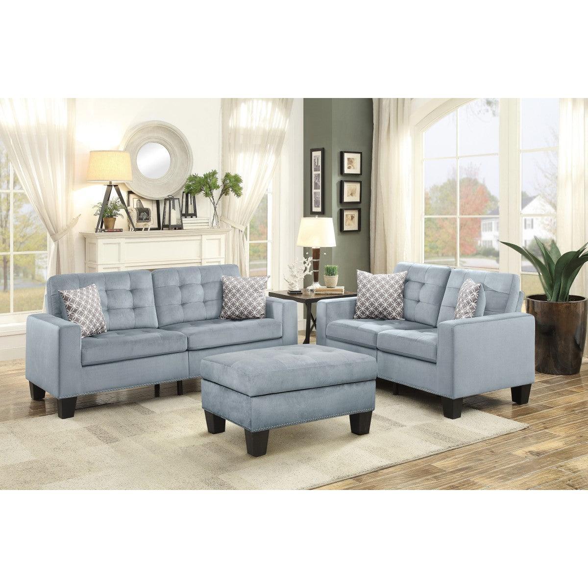 Lantana Gray Fabric Tufted Sofa Love With Pillows - Image 1
