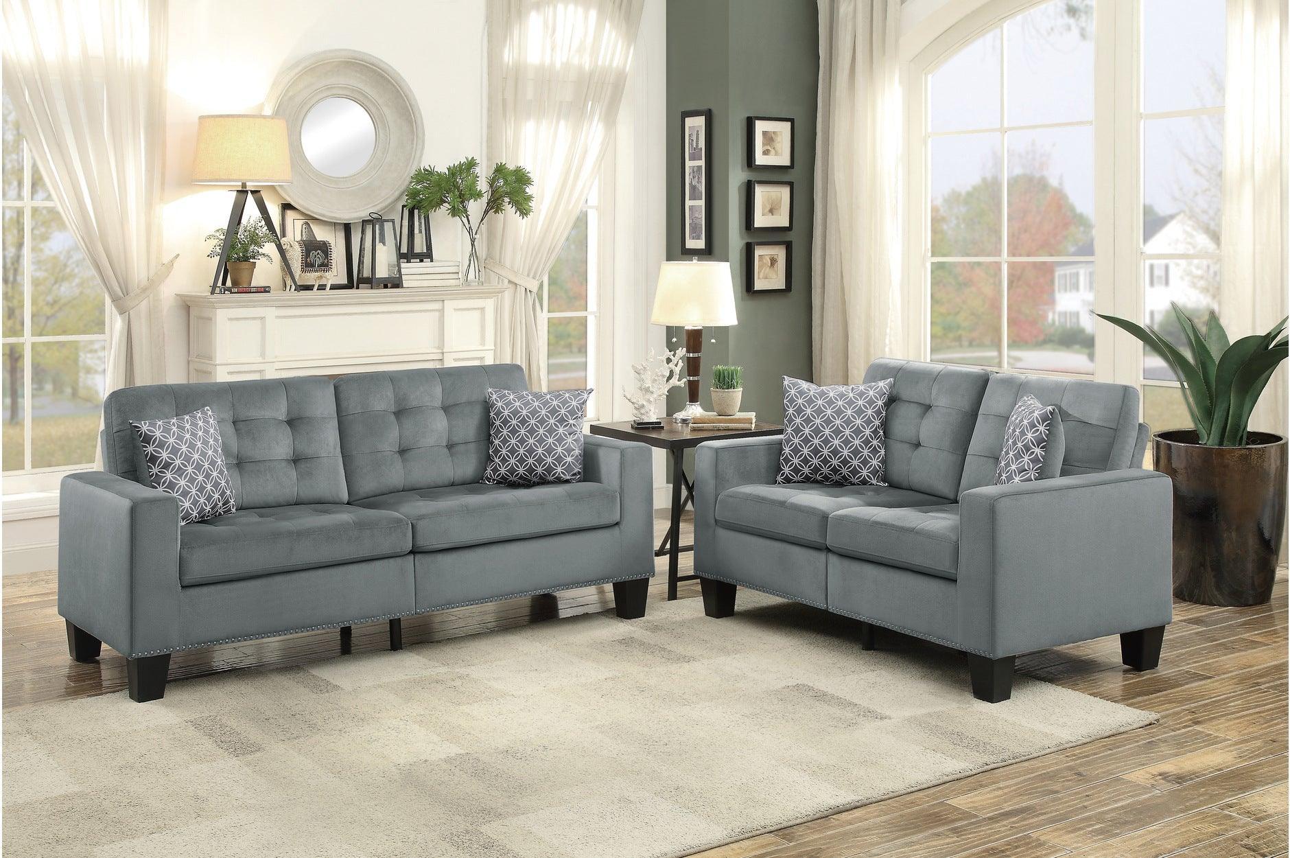 Lantana Gray Fabric Tufted Living Room Set - Image 2