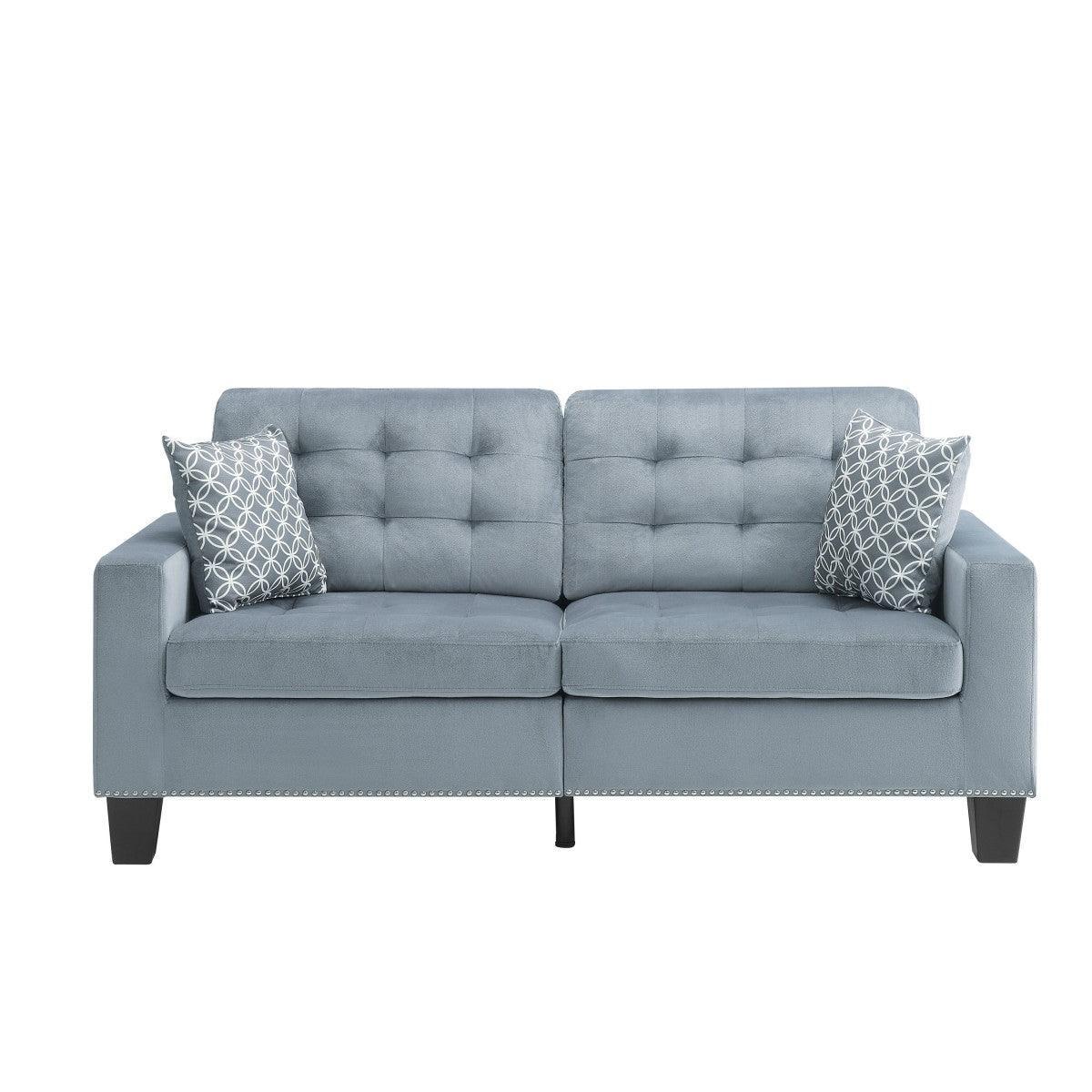 Lantana Gray Fabric Tufted Sofa With 2 Pillows - Image 1