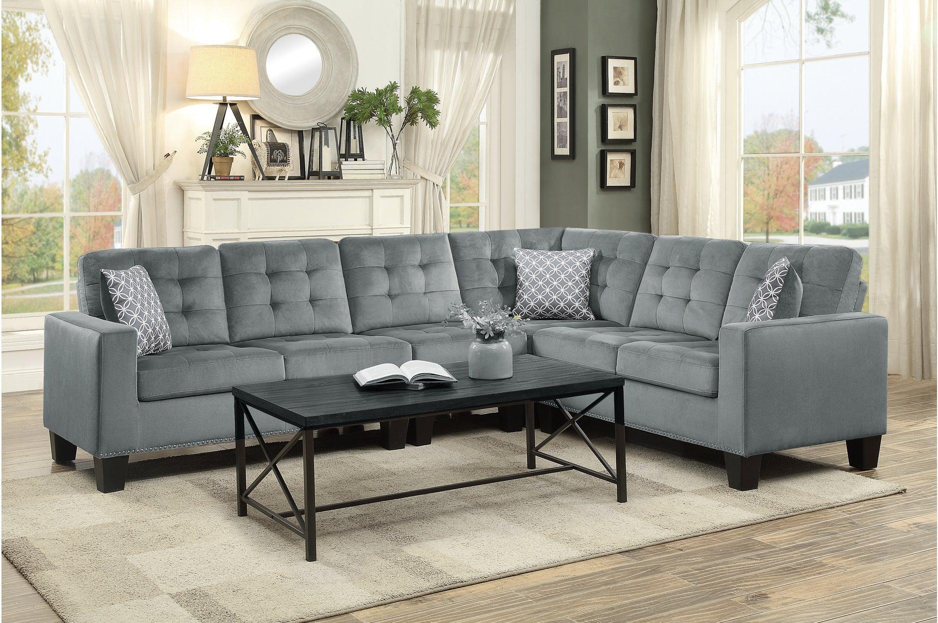 Lantana Gray Fabric Tufted Living Room Set - Image 3
