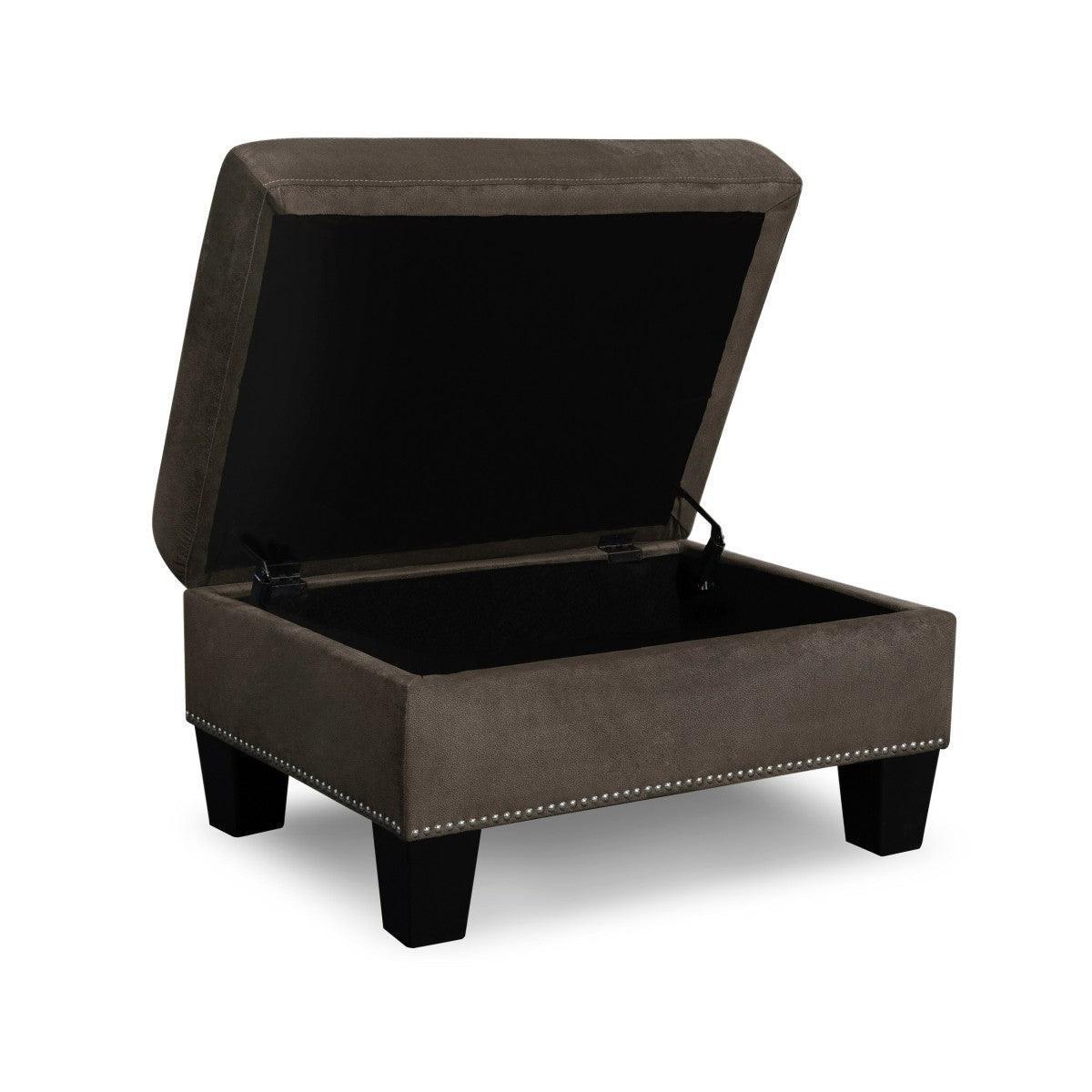 Lantana Chocolate Velvet Upholstered Tufted Storage Ottoman - Image 3