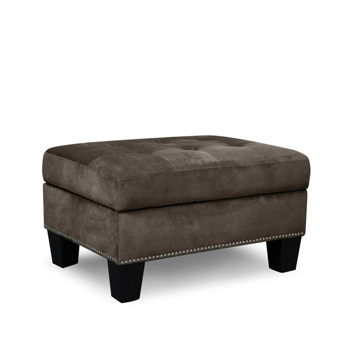 Lantana Chocolate Velvet Upholstered Tufted Storage Ottoman - Image 1