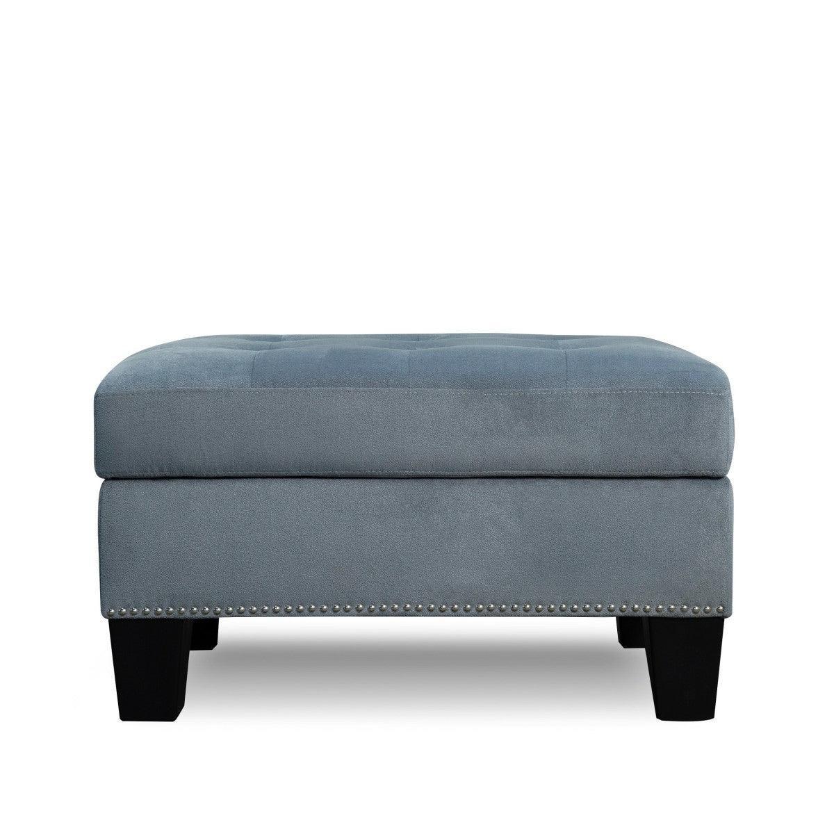 Lantana Gray Velvet Upholstered Tufted Storage Ottoman - Image 2