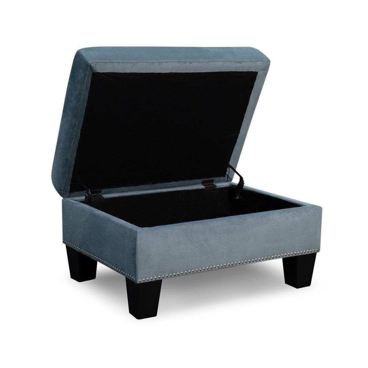 Lantana Gray Velvet Upholstered Tufted Storage Ottoman - Image 3