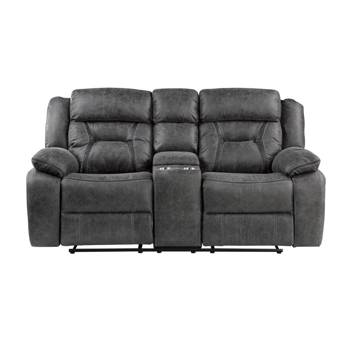 Madrona Hill Gray Double Reclining Love With Center Console - Image 1