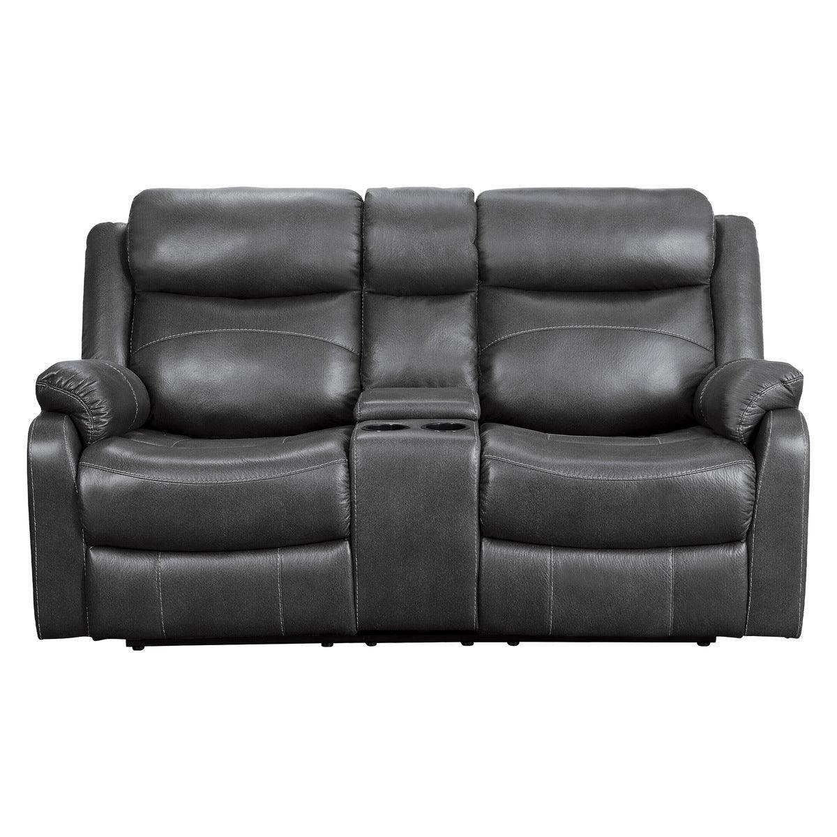 Yerba Dark Gray Fabric Double Reclining Love Center Console - Image 1