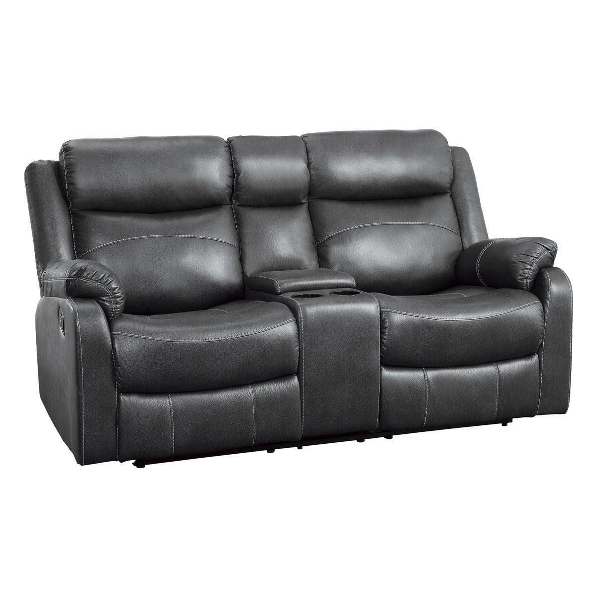 Yerba Dark Gray Fabric Double Reclining Love Center Console - Image 2