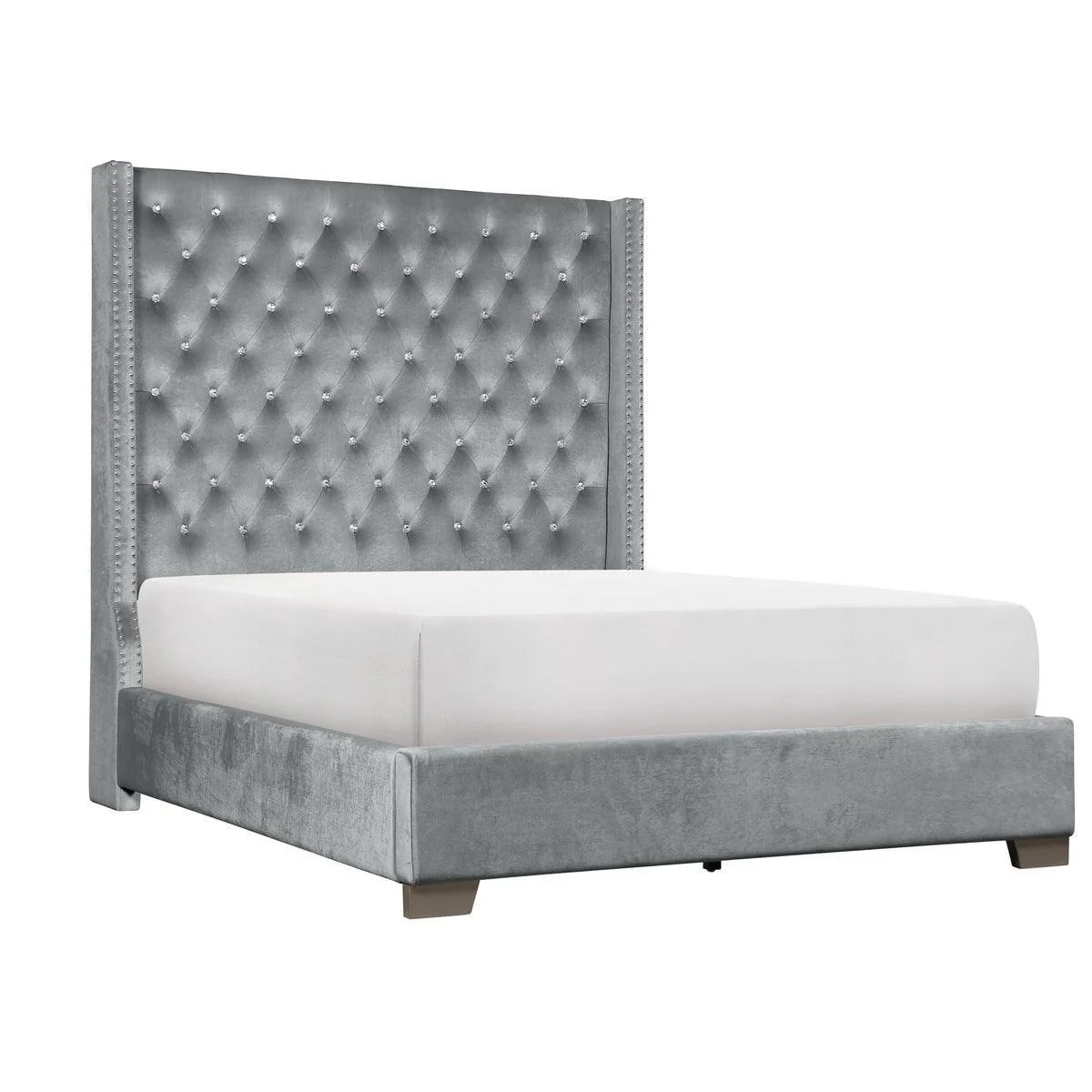 Jacklyn Gray Faux Leather Tufted Panel King Bed - Image 3
