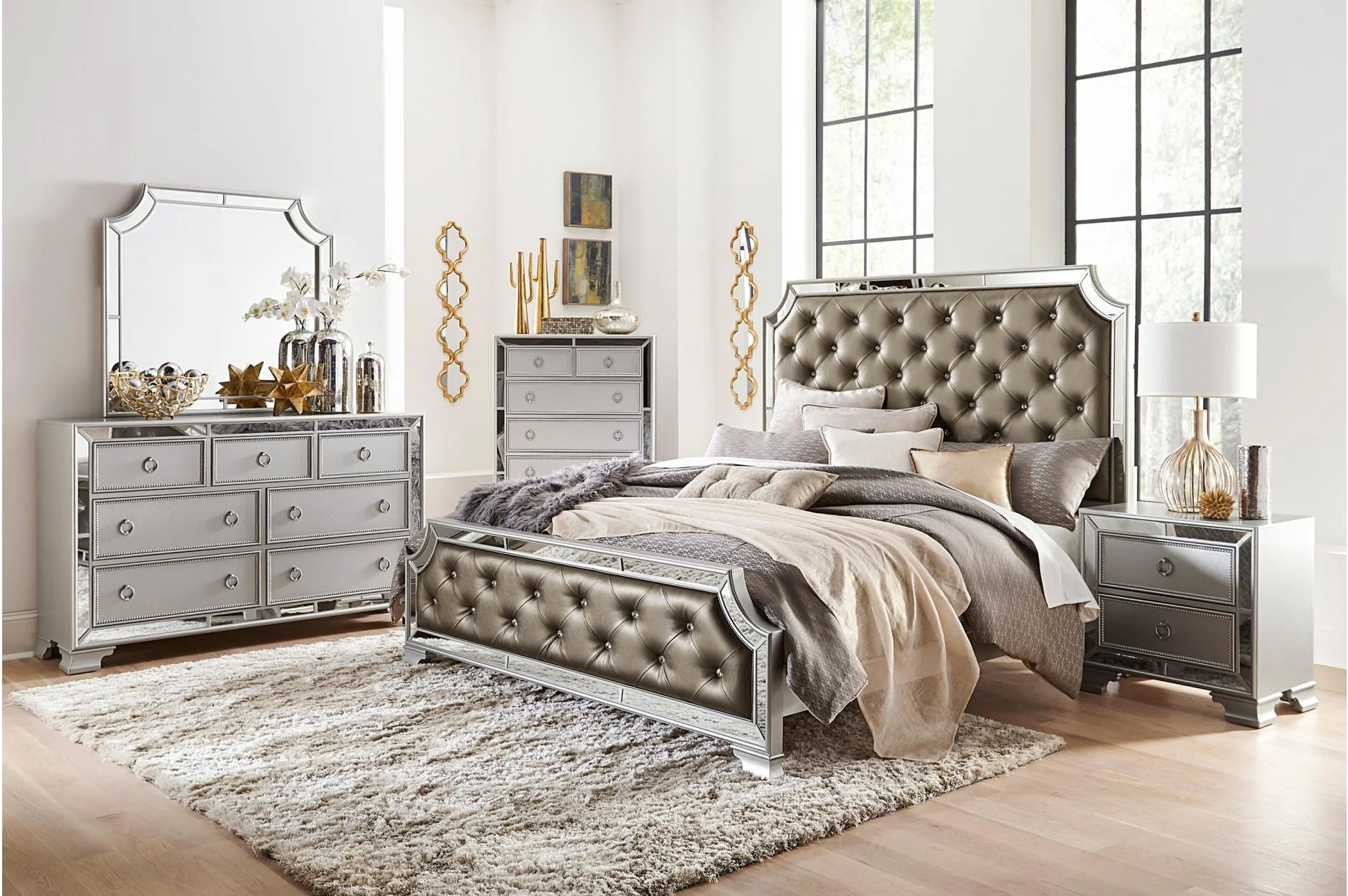 Avondale Gray Upholstered Tufted Panel Bedroom Set - Image 1