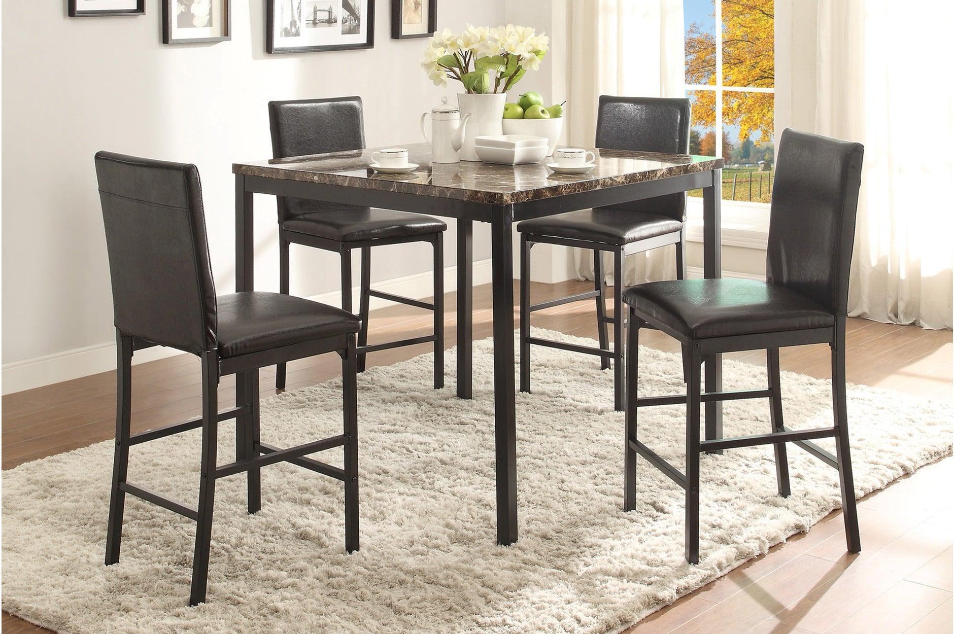 Tempe Brown Leather Faux Marble Counter Height Rectangular Dining Room Set - Image 1