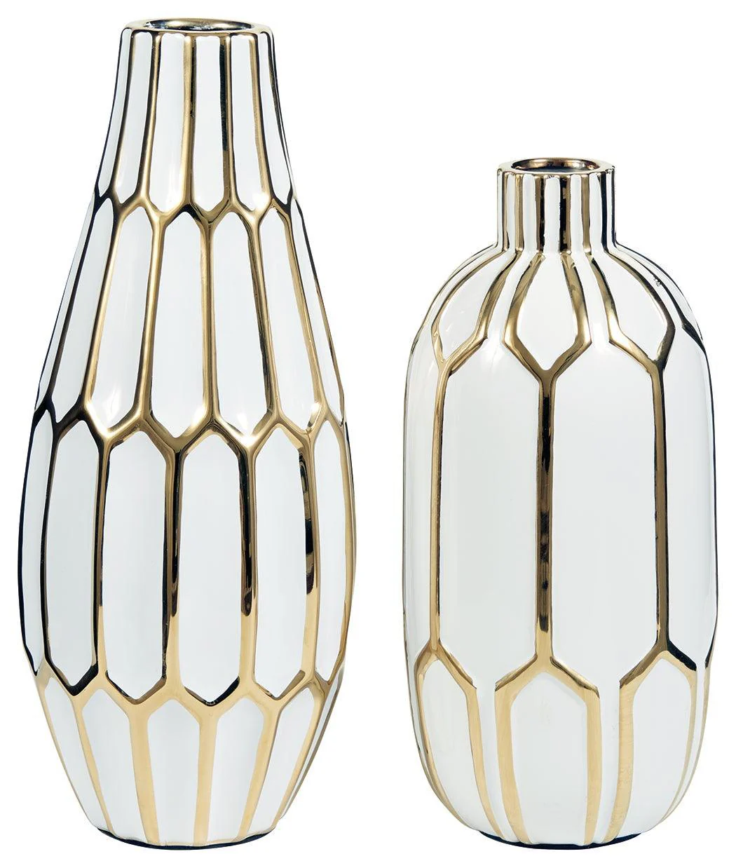 Mohsen Gold Finish White Vase (Set of 2) - Image 2