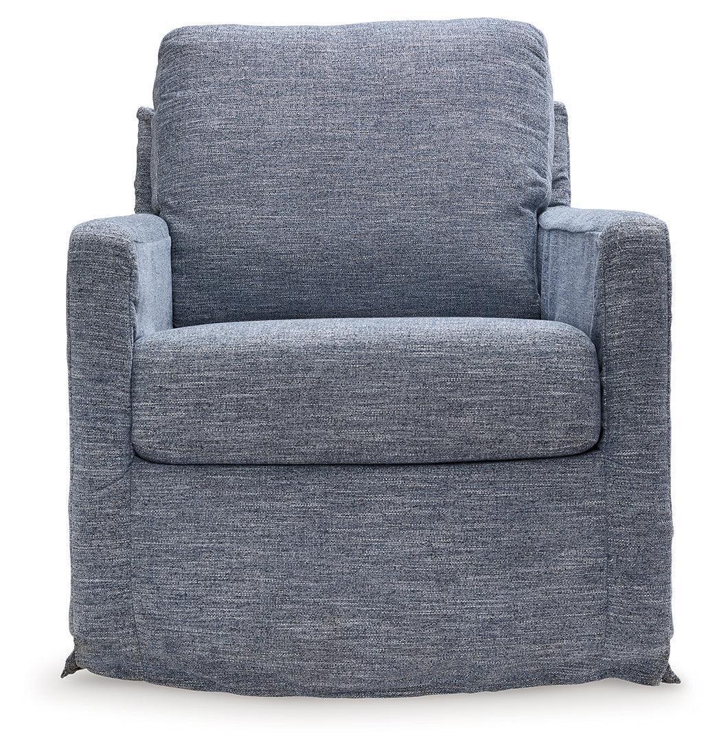 Nenana Next-Gen Nuvella Denim Swivel Glider Accent Chair - Image 3