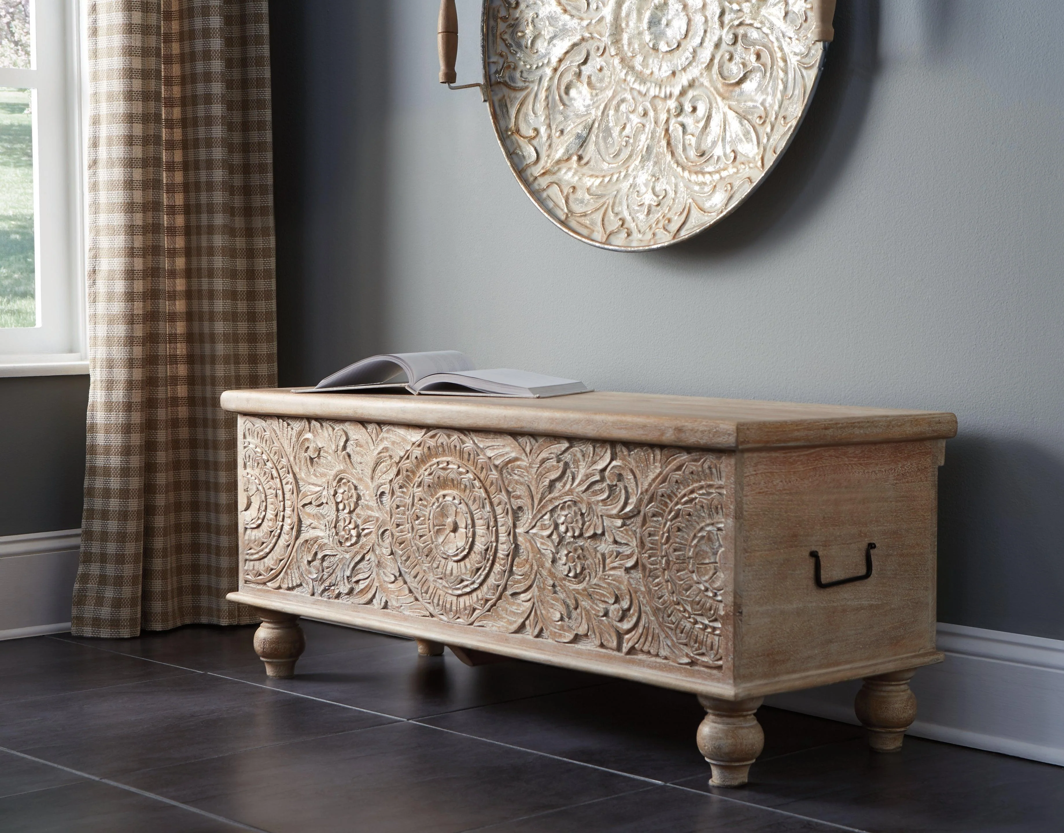 Fossil Ridge Beige Storage Bench - Image 3
