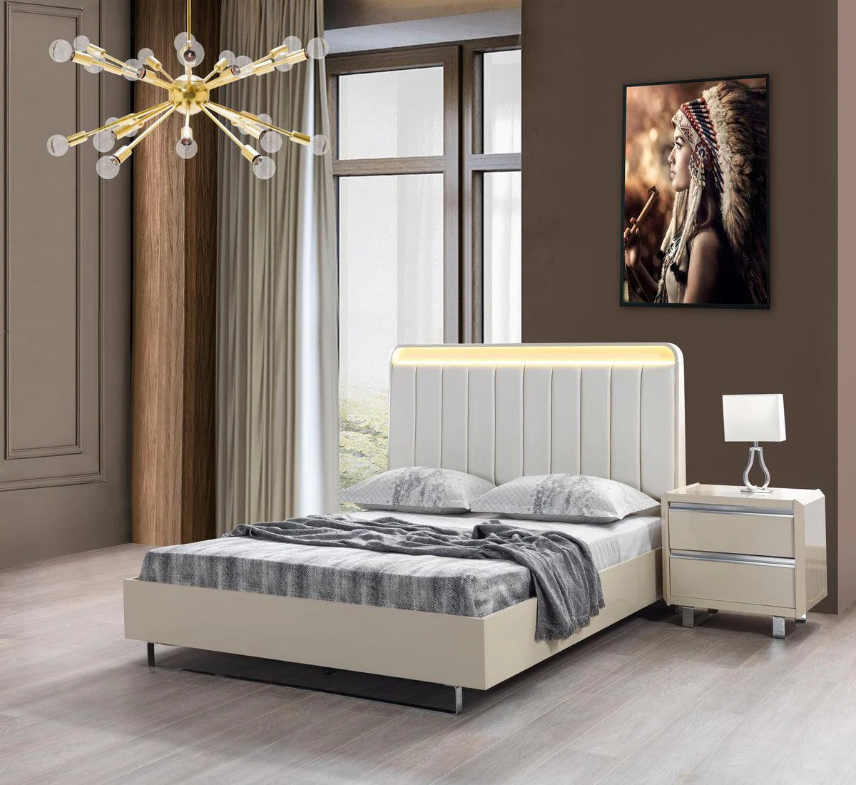 Hailey Cream High Gloss Lacquer 4-Piece Queen Bedroom Set - Image 2
