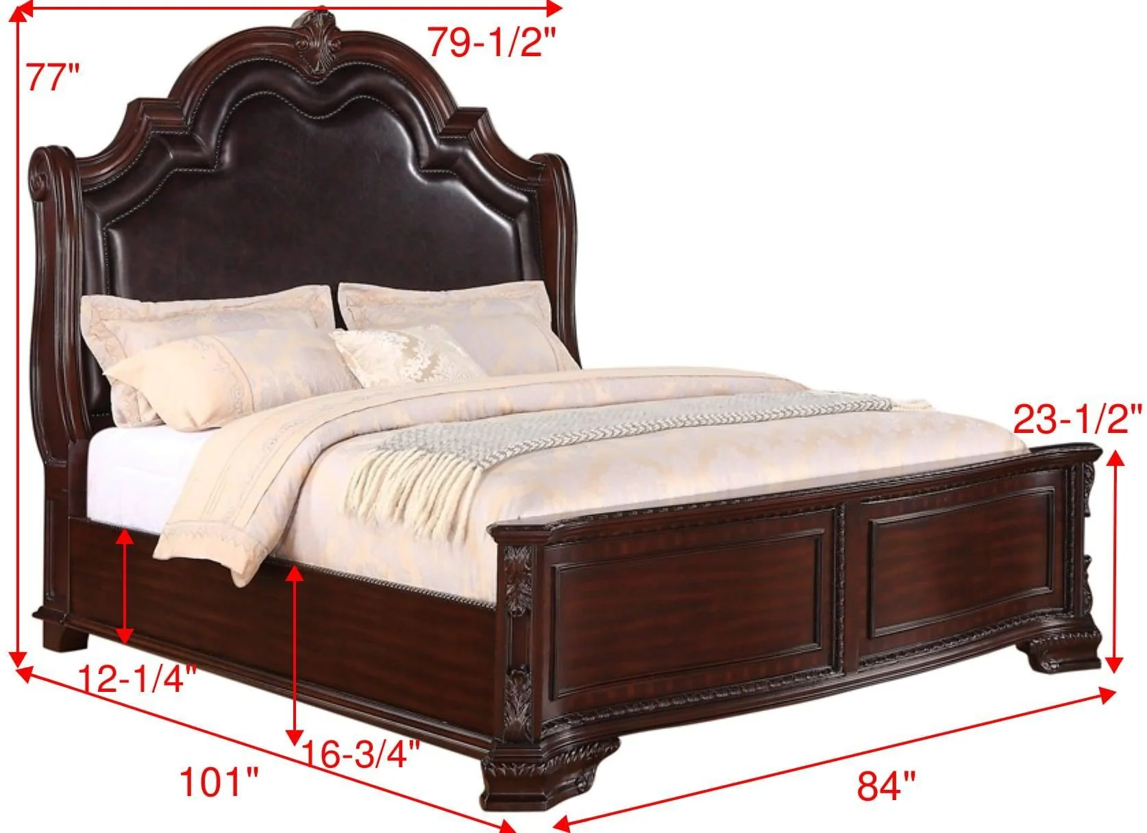 Sheffield Rich Brown Dark Cherry Faux Leather Upholstered Panel Bedroom Set - Image 3