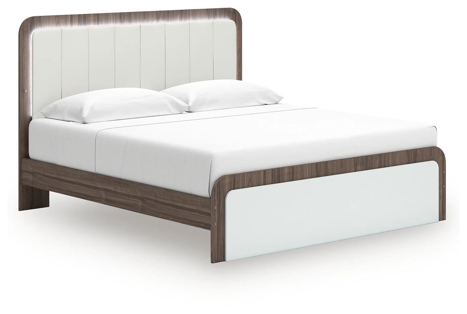 Kendanport White/Brown King Upholstered Bed - Image 3