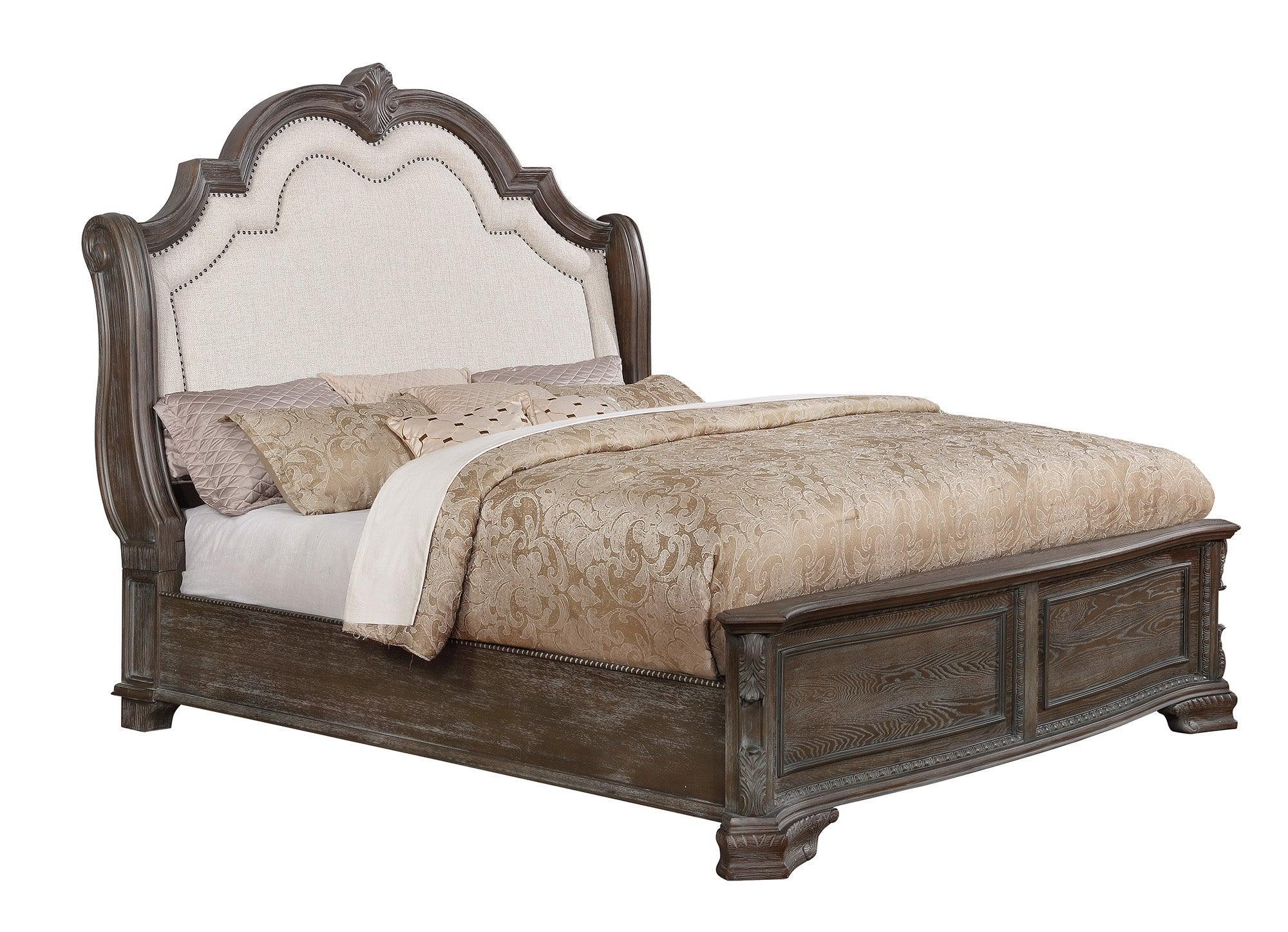 Sheffield Antique Gray Fabric Upholstered Panel Bedroom Set - Image 3