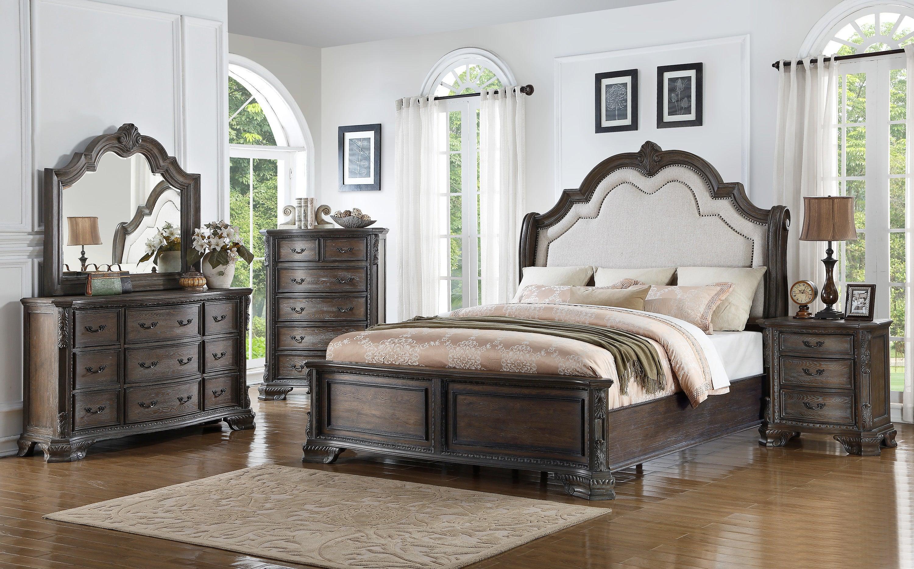 Sheffield Antique Gray Fabric Upholstered Panel Bedroom Set - Image 2