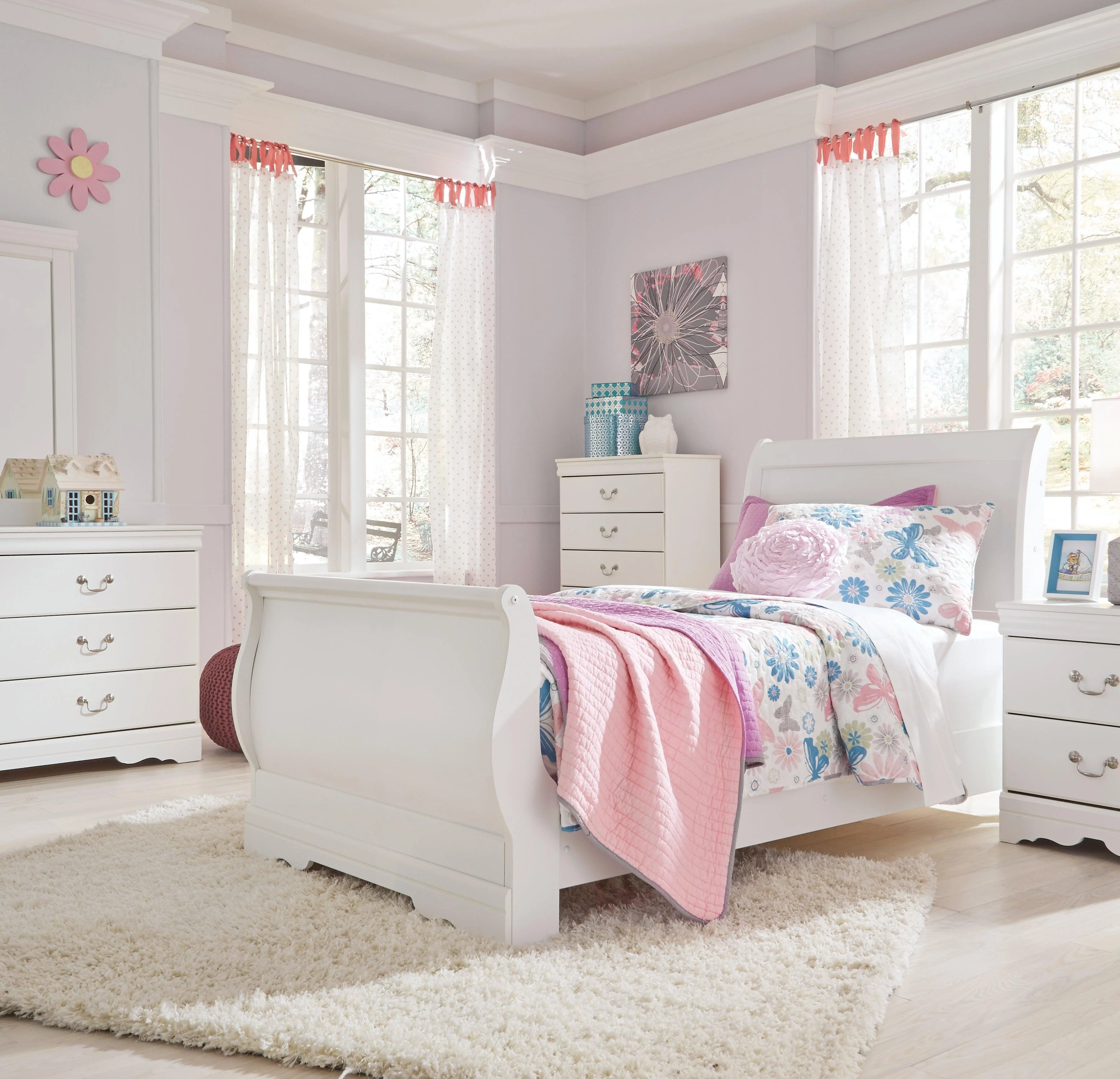 Anarasia White Twin Sleigh Bed - Image 3