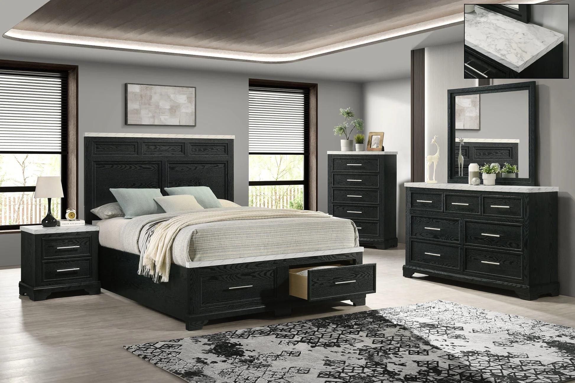 Tove Black Storage Platform Bedroom Set