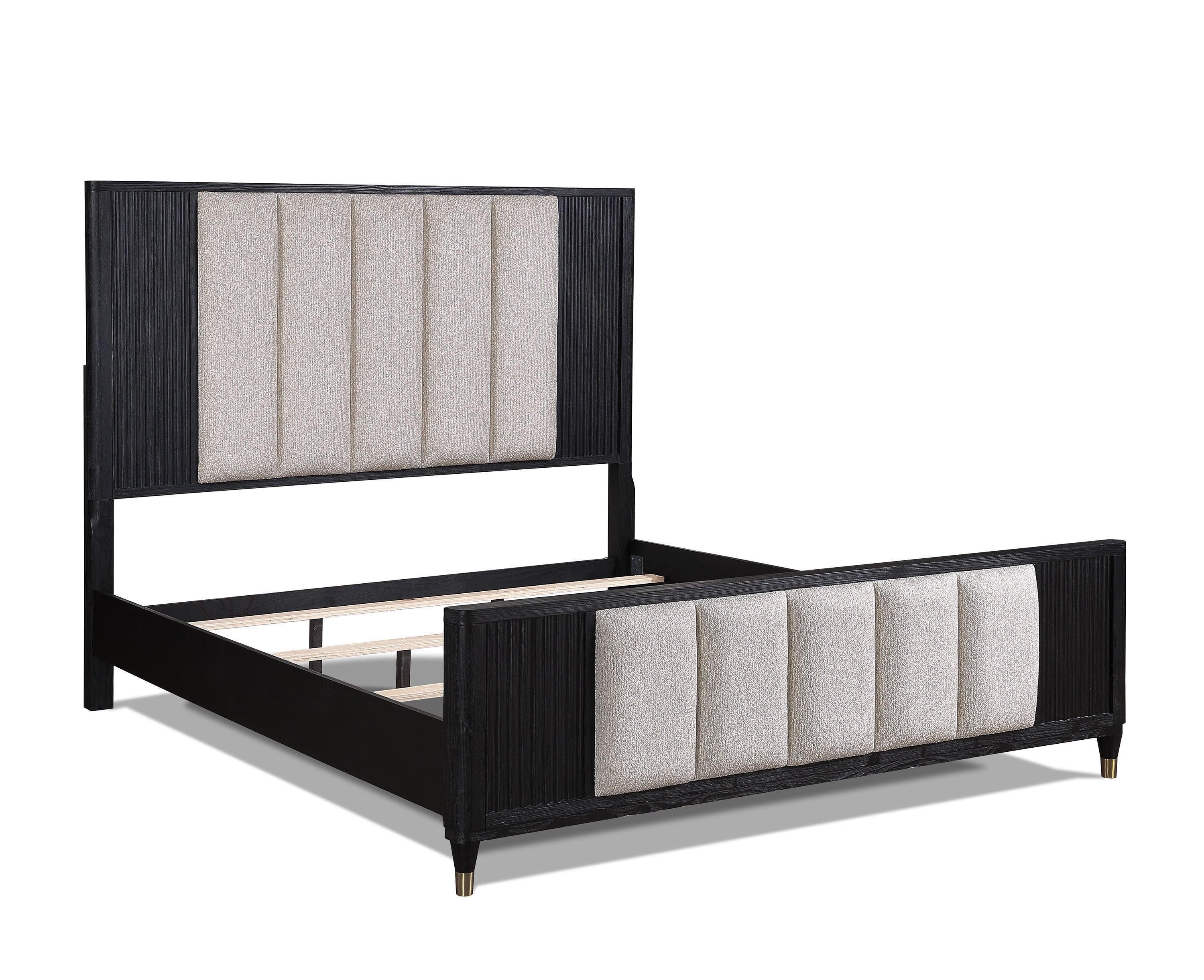 Kara Black Gray Fabric Upholstered Panel Queen Bed - Image 3