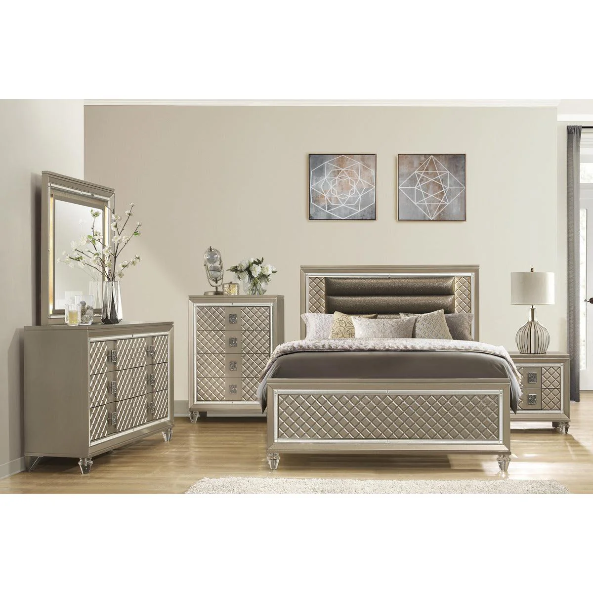 Loudon Champagne Faux Leather Platform Full Bed - Image 3