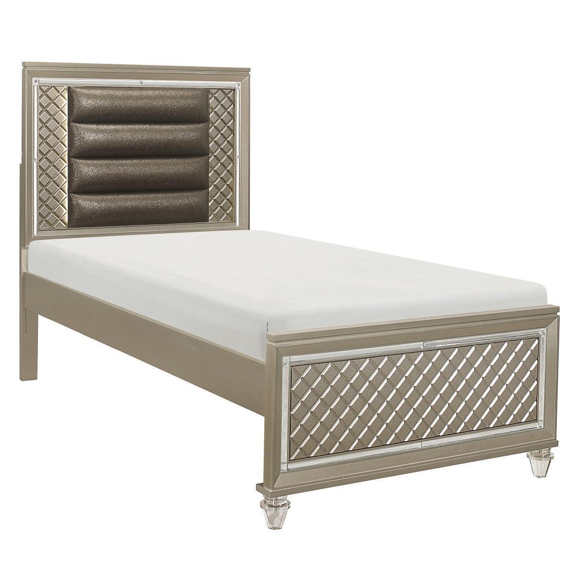 Loudon Champagne Faux Leather Platform Twin Bed - Image 2