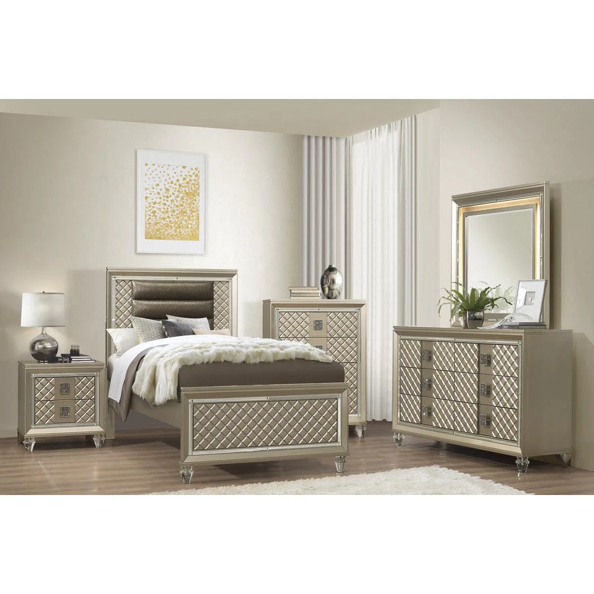 Loudon Champagne Faux Leather Platform Twin Bed - Image 3