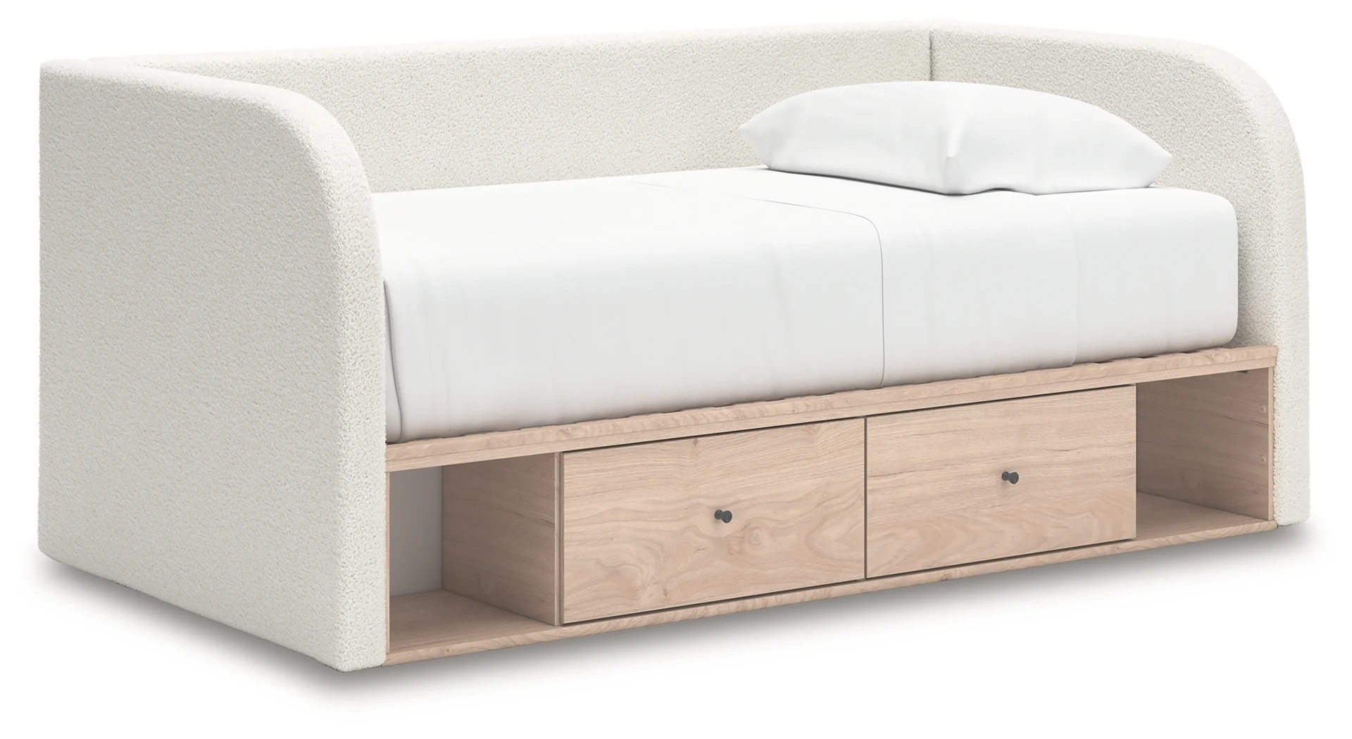 Arloster Tan/White Twin Upholstered Day Bed with Storage - Image 2