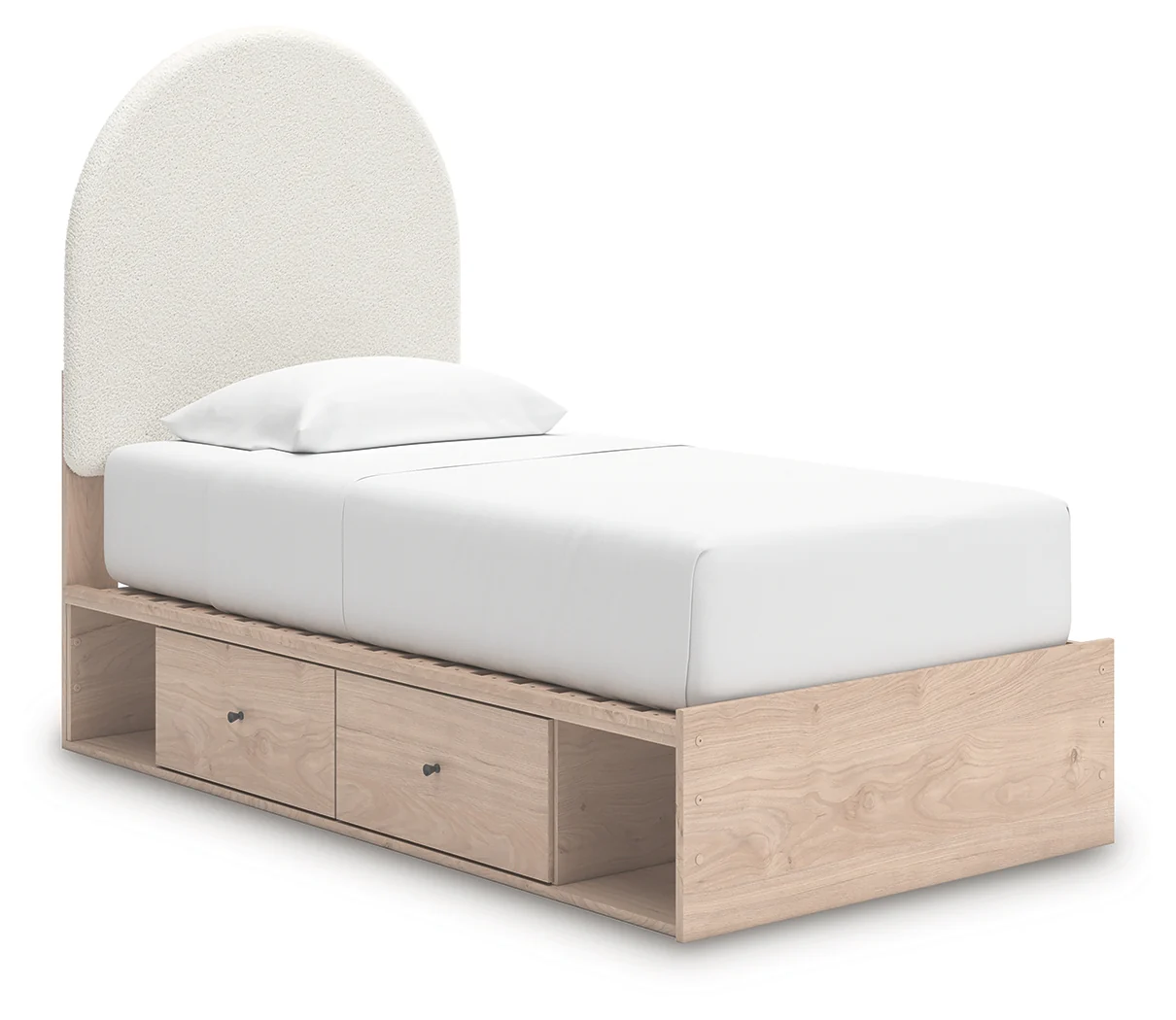 Arloster Tan/White Twin Upholstered Panel Bed with Storage - Image 2