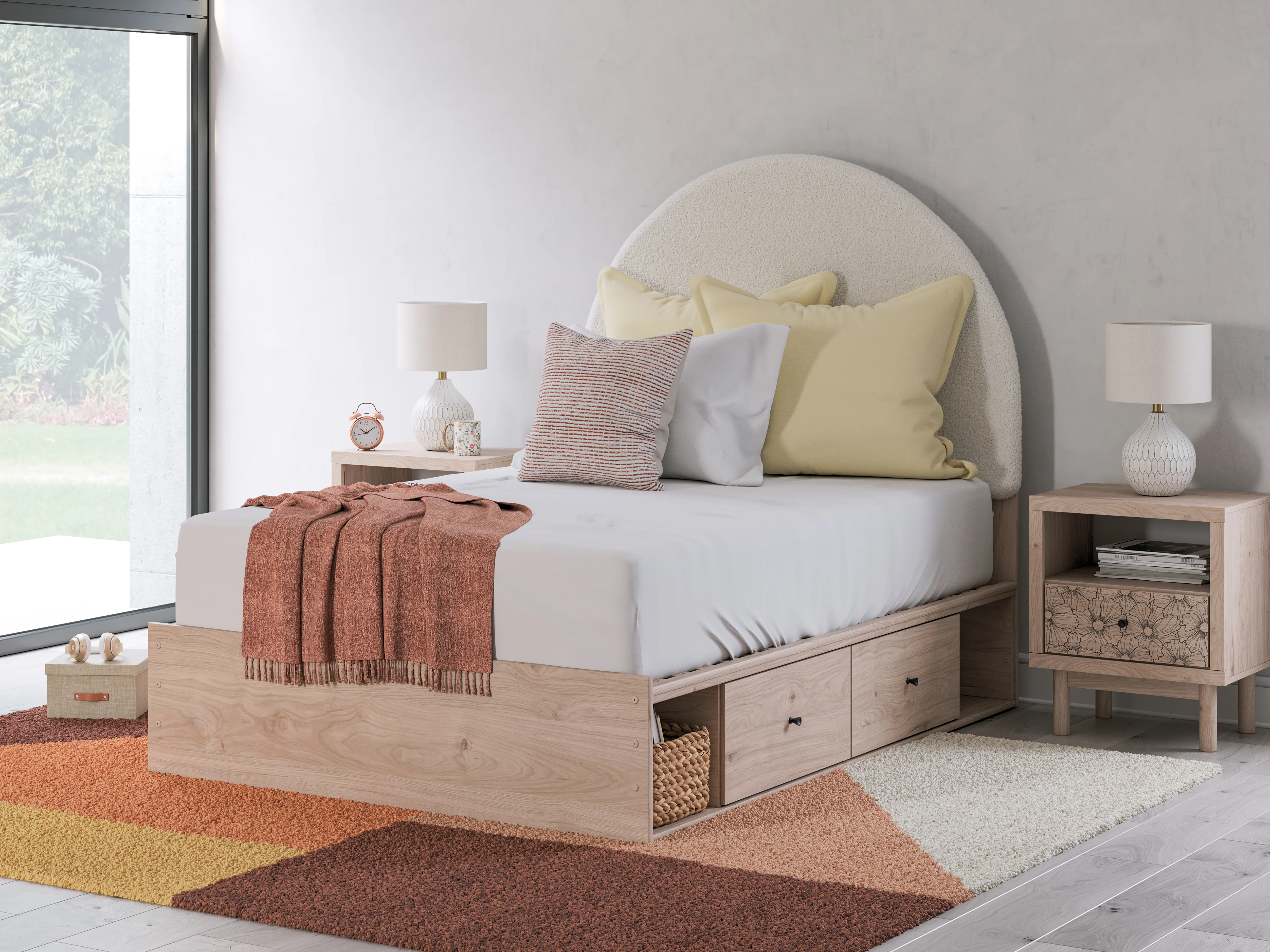 Arloster Tan/White Full Upholstered Panel Bed with Storage - Image 3
