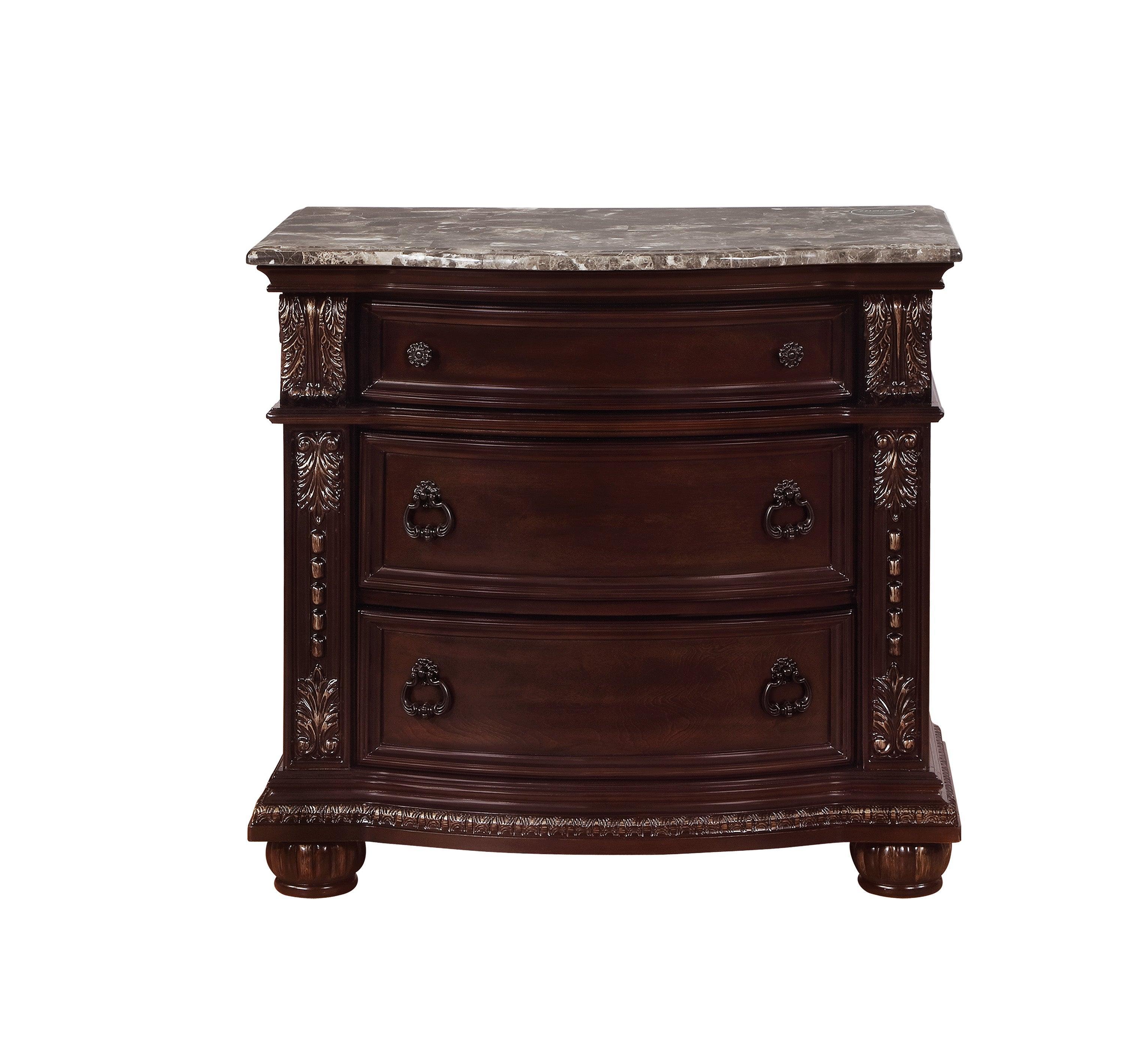 Stanley NightStand Brown Ornate Ring 3 Drawers - Image 3
