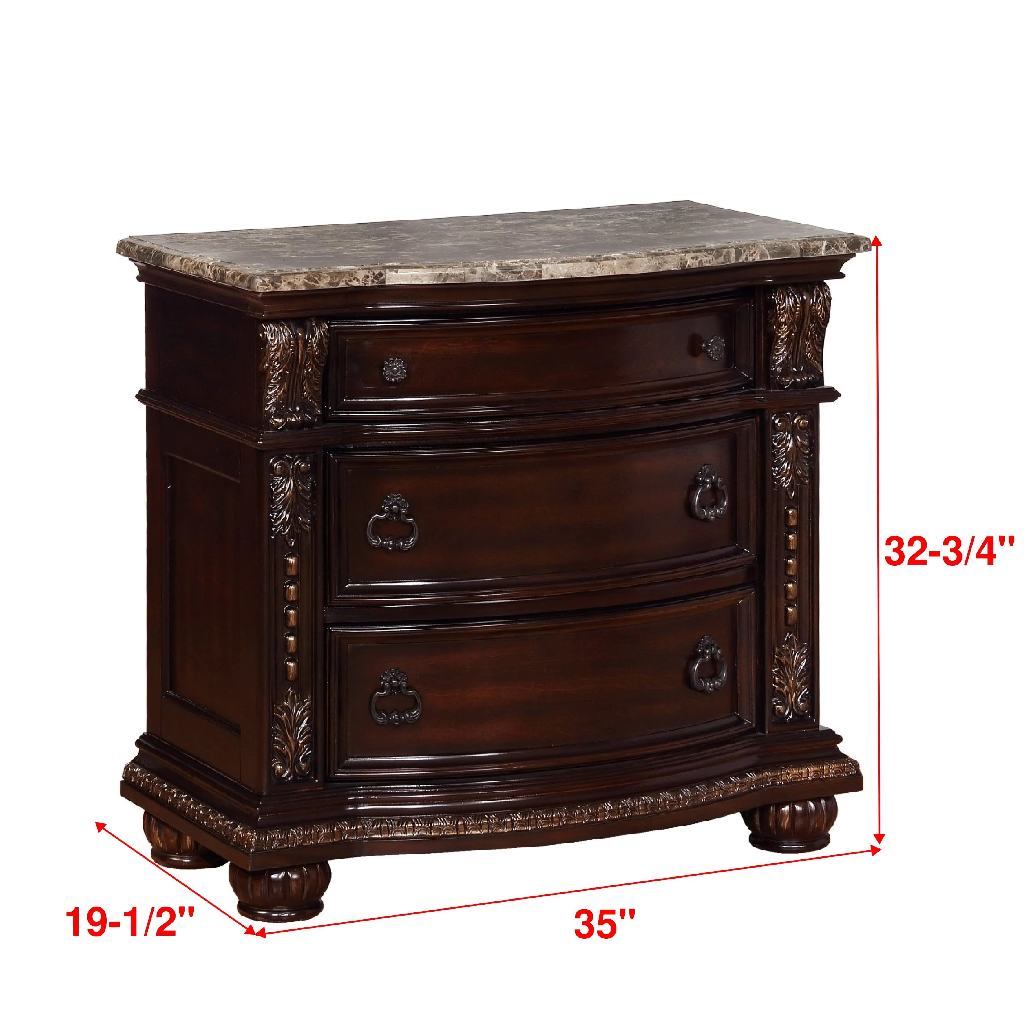 Stanley NightStand Brown Ornate Ring 3 Drawers - Image 2