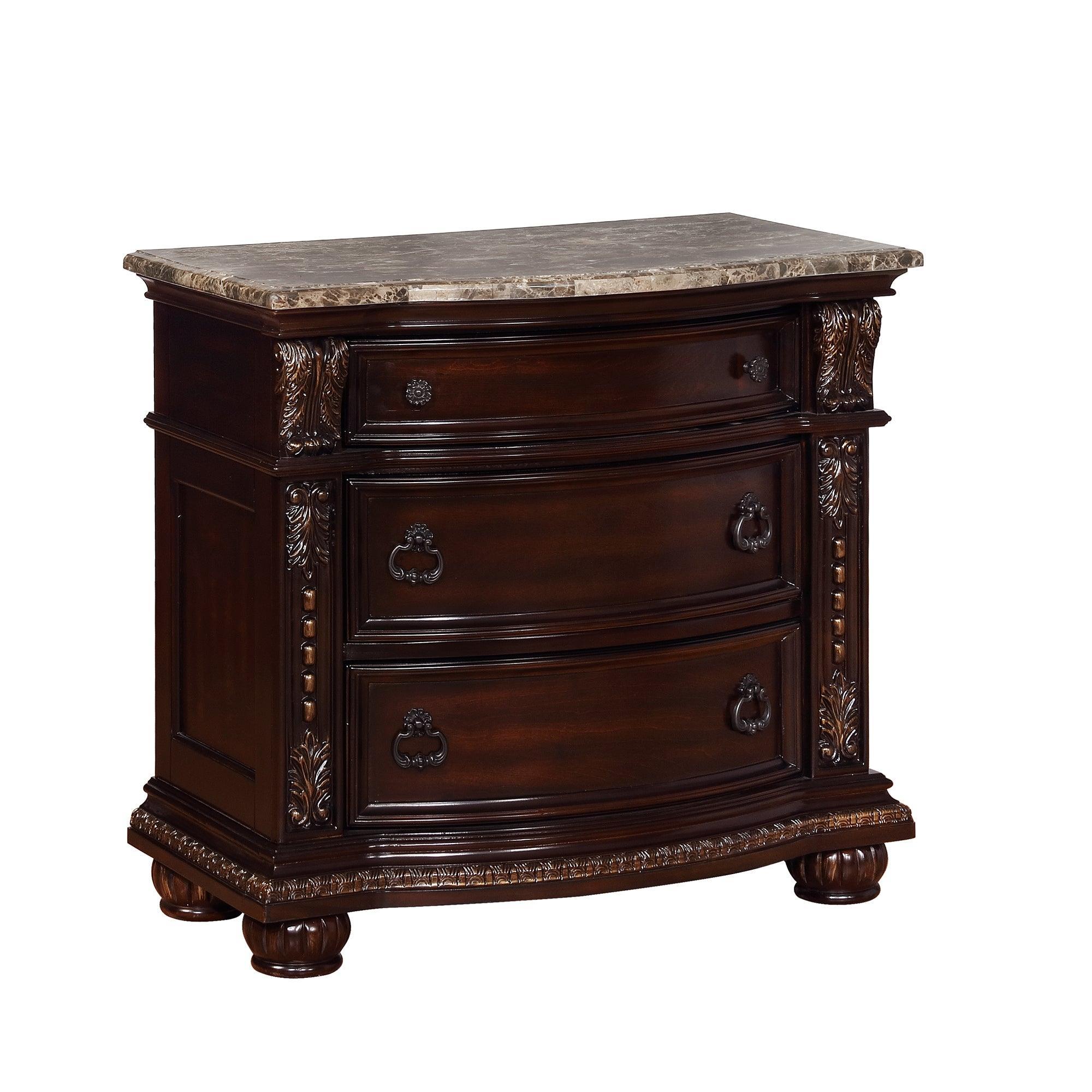 Stanley NightStand Brown Ornate Ring 3 Drawers - Image 1