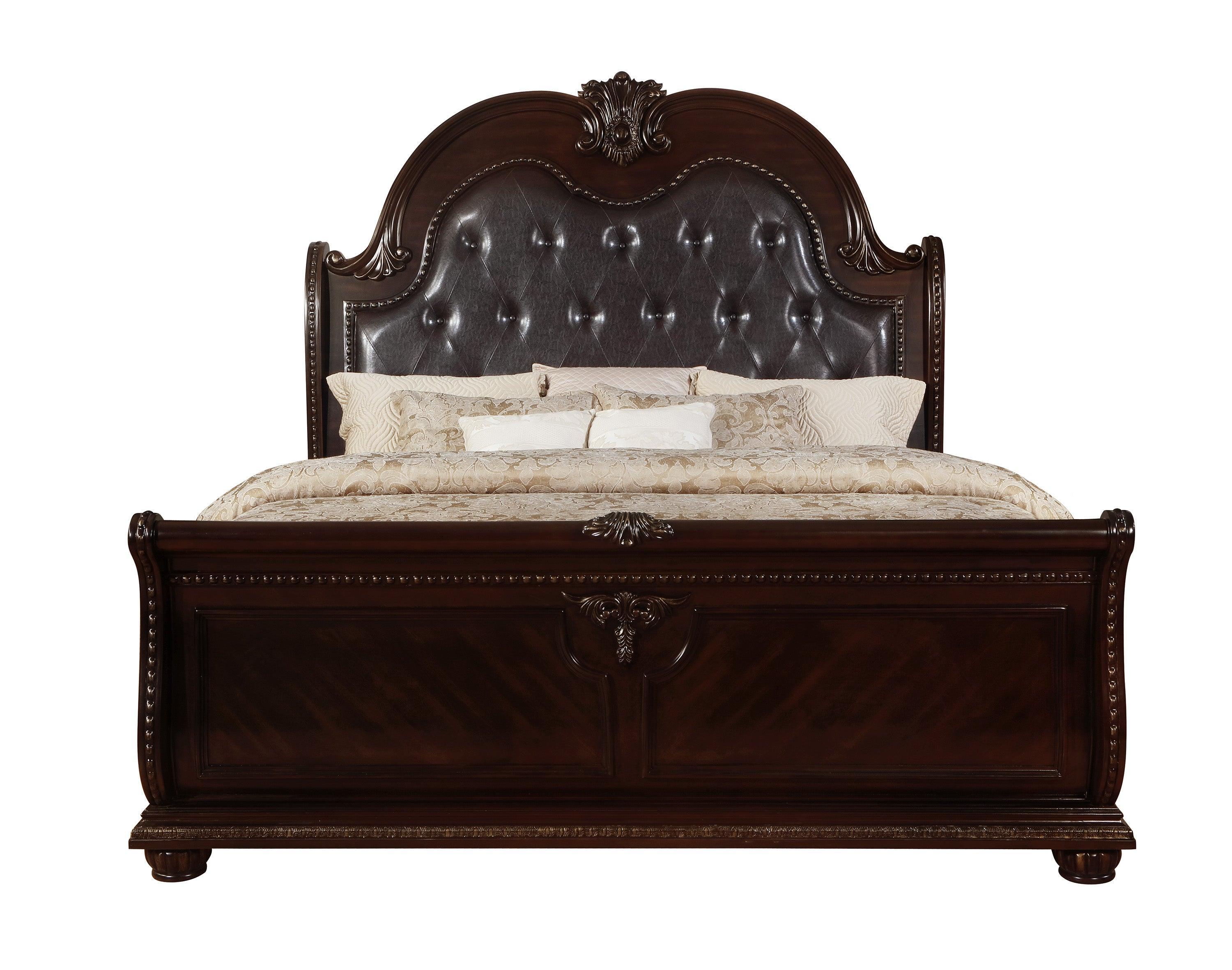 Stanley Cherry Brown Fabric Upholstered Tufted Sleigh Bedroom Set - Image 3