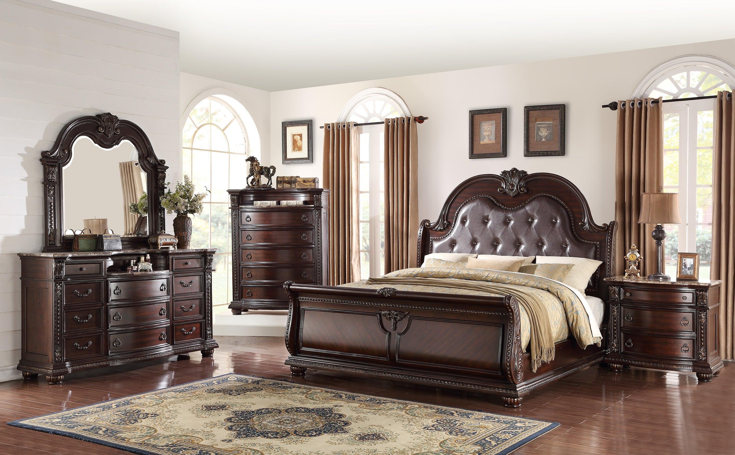 Stanley Cherry Brown Faux Leather Upholstered Tufted Sleigh King Bed - Image 2
