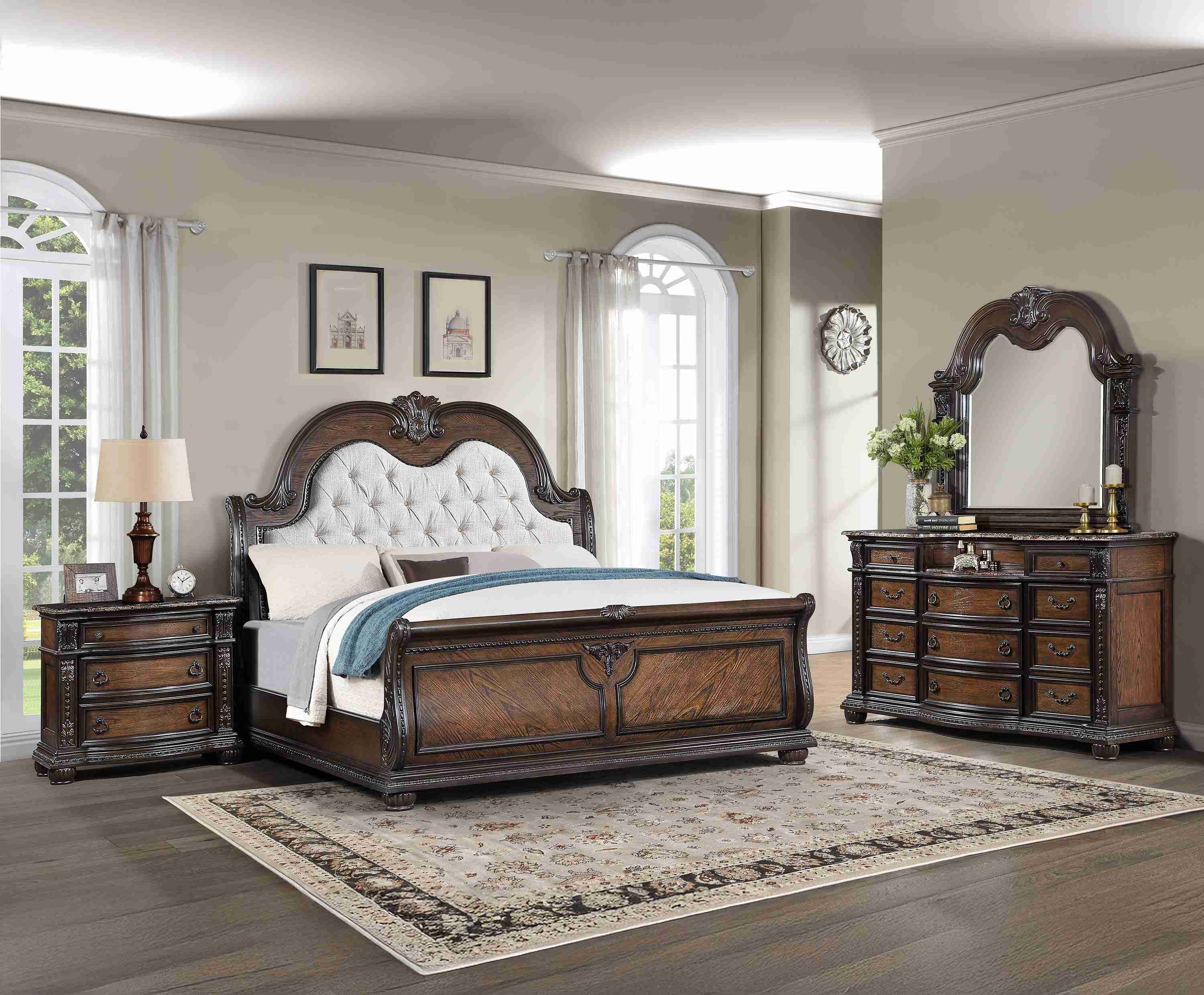 Stanley Coffee Brown Upholstered Tufted Sleigh Bedroom Set - Image 2