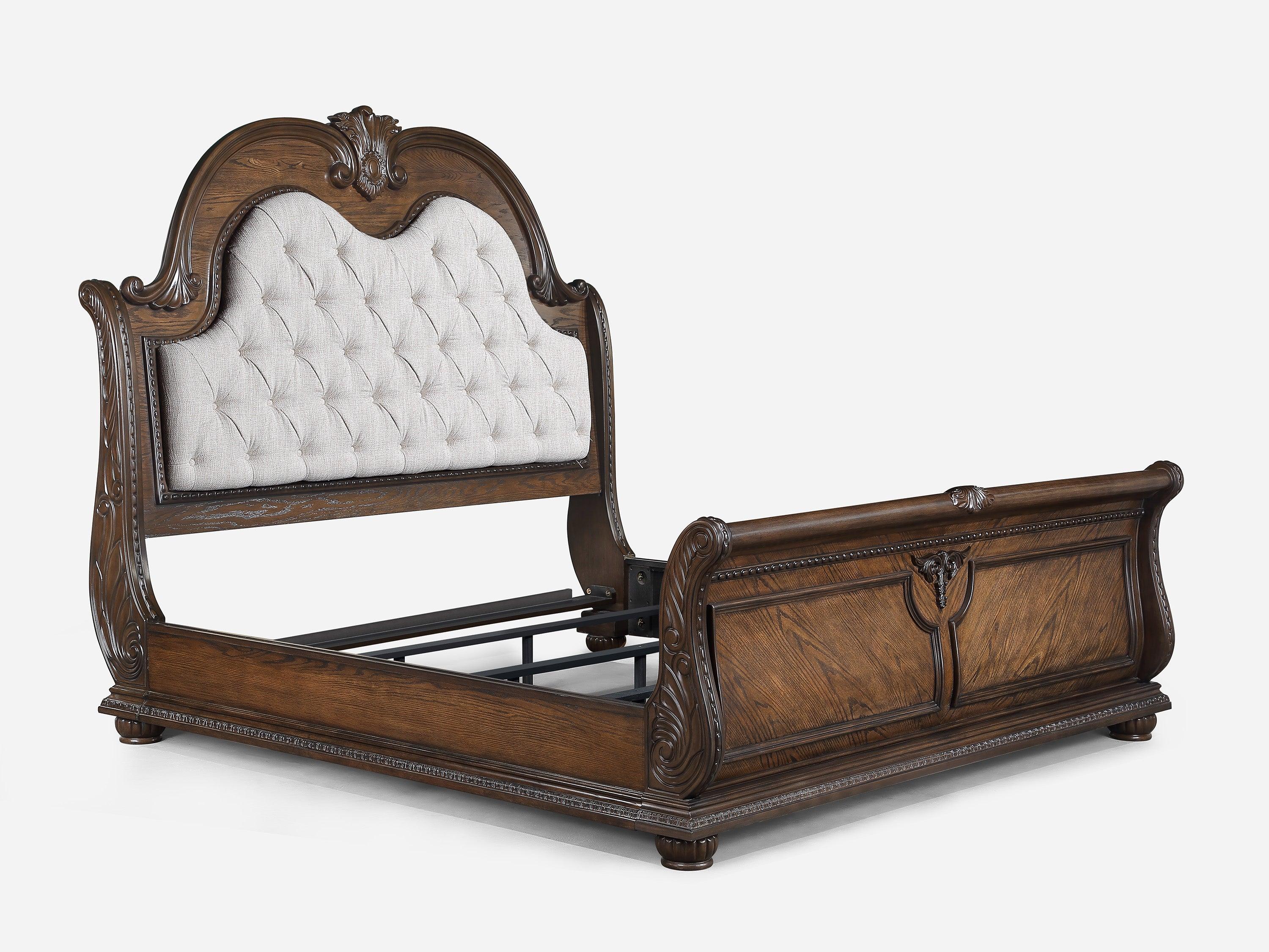 Stanley Coffee Brown Upholstered Tufted Sleigh Queen Bed - Image 2