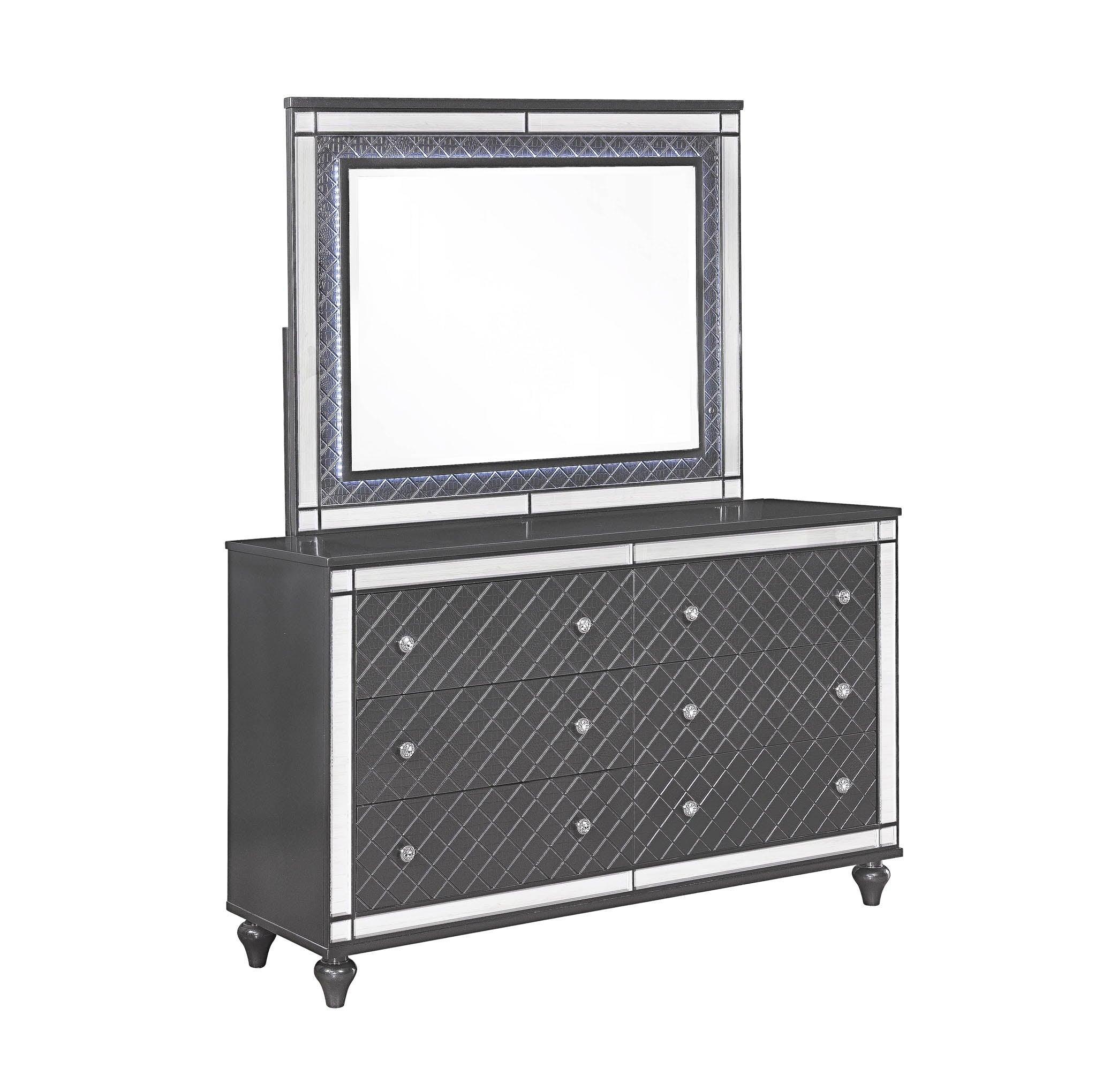 Refino Gray LED Faux Leather Upholstered Tufted Panel Queen Bed - Image 3