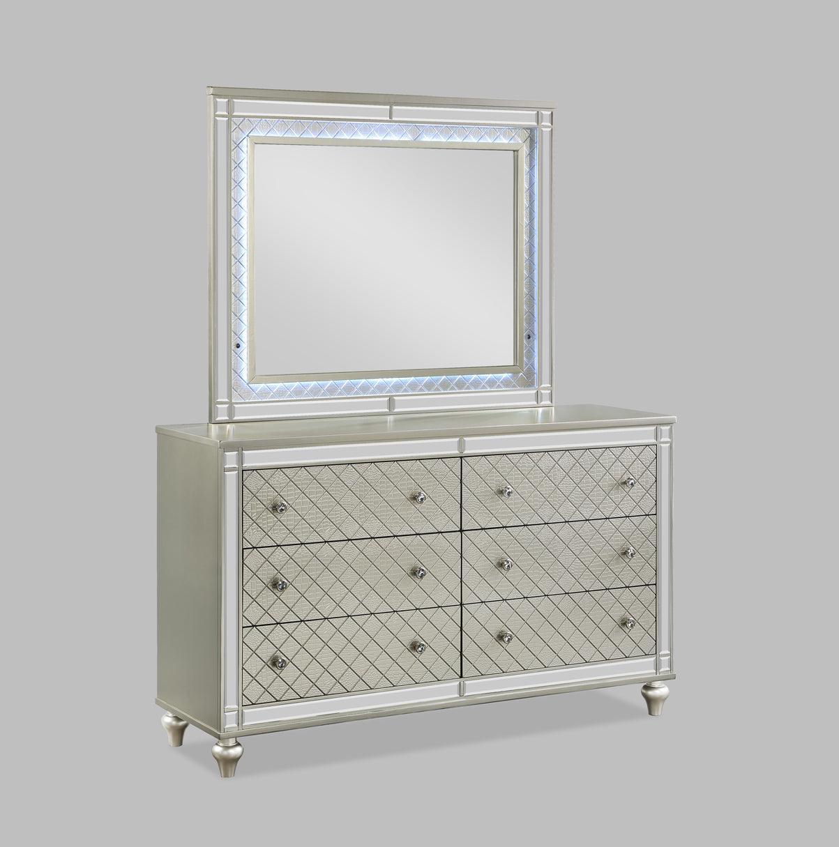 Cristian Champagne LED Faux Leather Upholstered Panel Queen Bed - Image 3