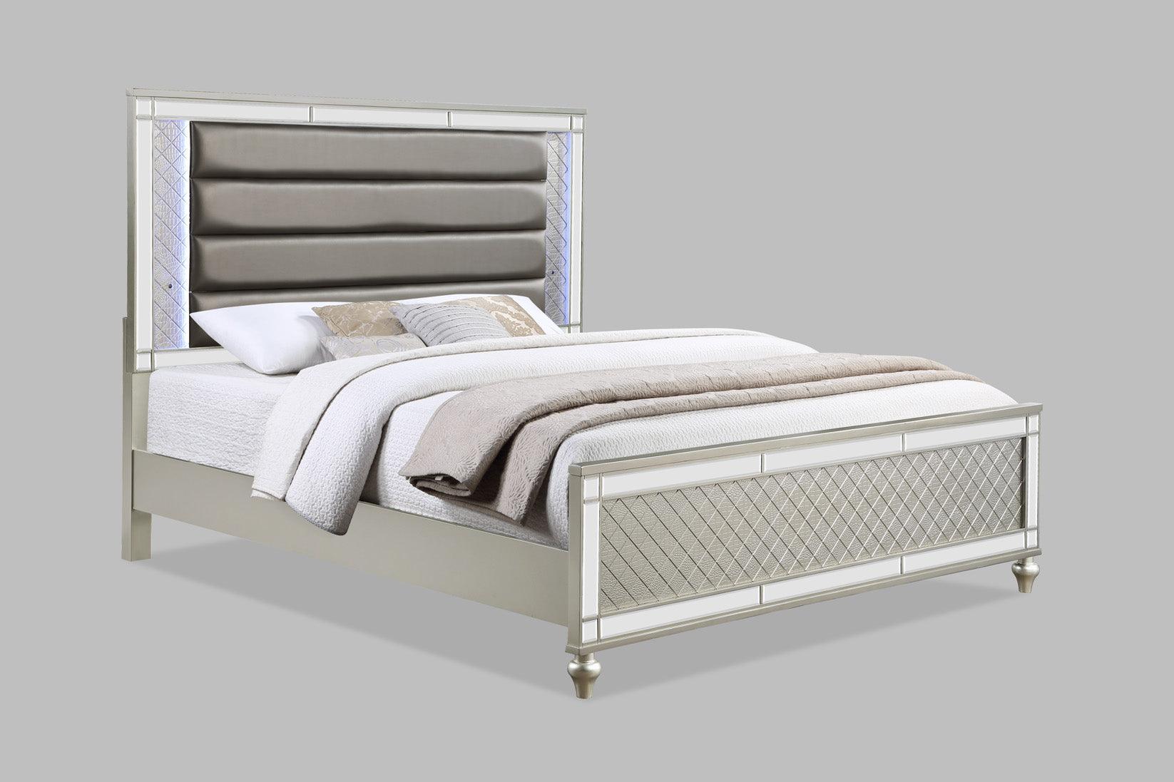 Cristian Champagne LED Faux Leather Upholstered Panel Queen Bed - Image 1