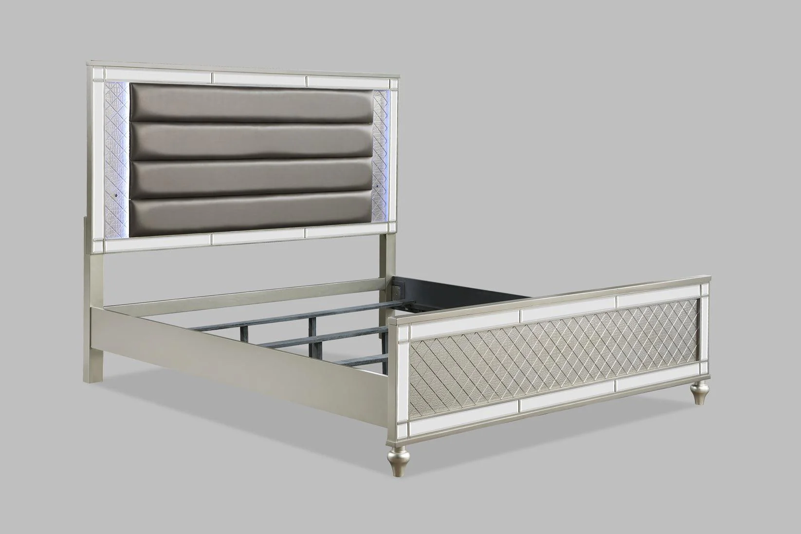 Cristian Champagne LED Faux Leather Upholstered Panel King Bed - Image 2