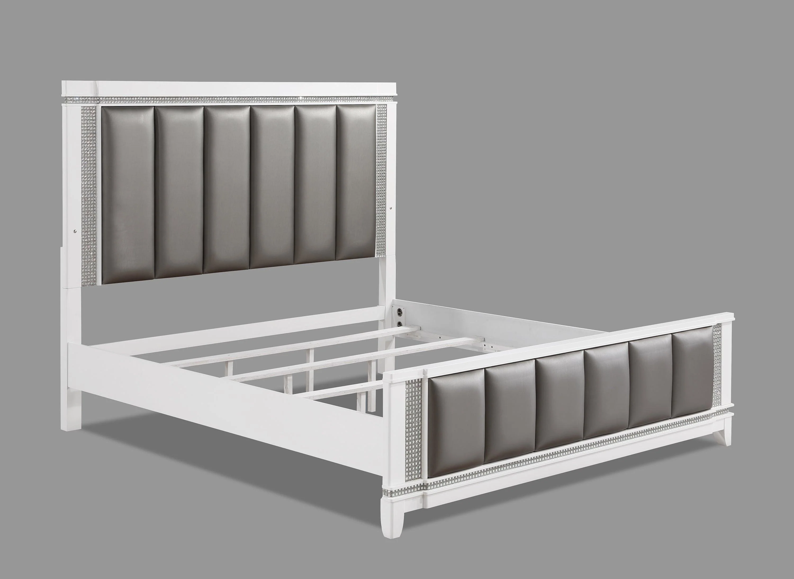 Ariane Silver Faux Leather Upholstered Panel Bedroom Set - Image 3