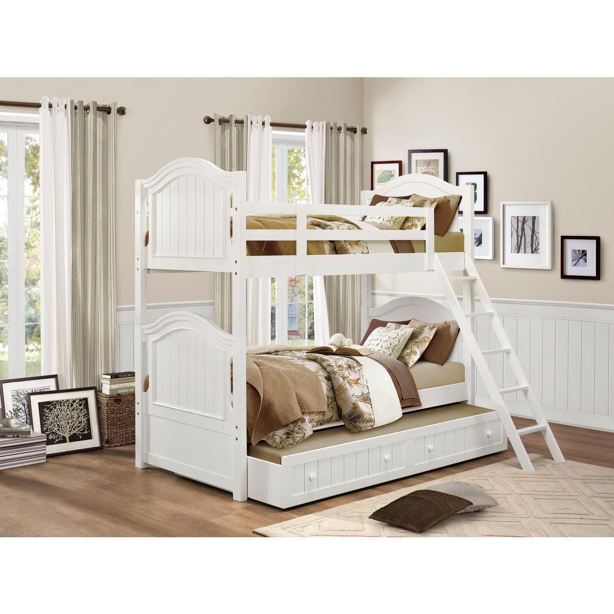 Clementine White Twin Over Twin Bunk Bed With Twin Trundle - Image 1