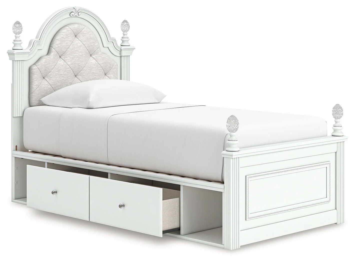 Kozlani White Twin Upholstered Panel Bed with Storage - Image 3